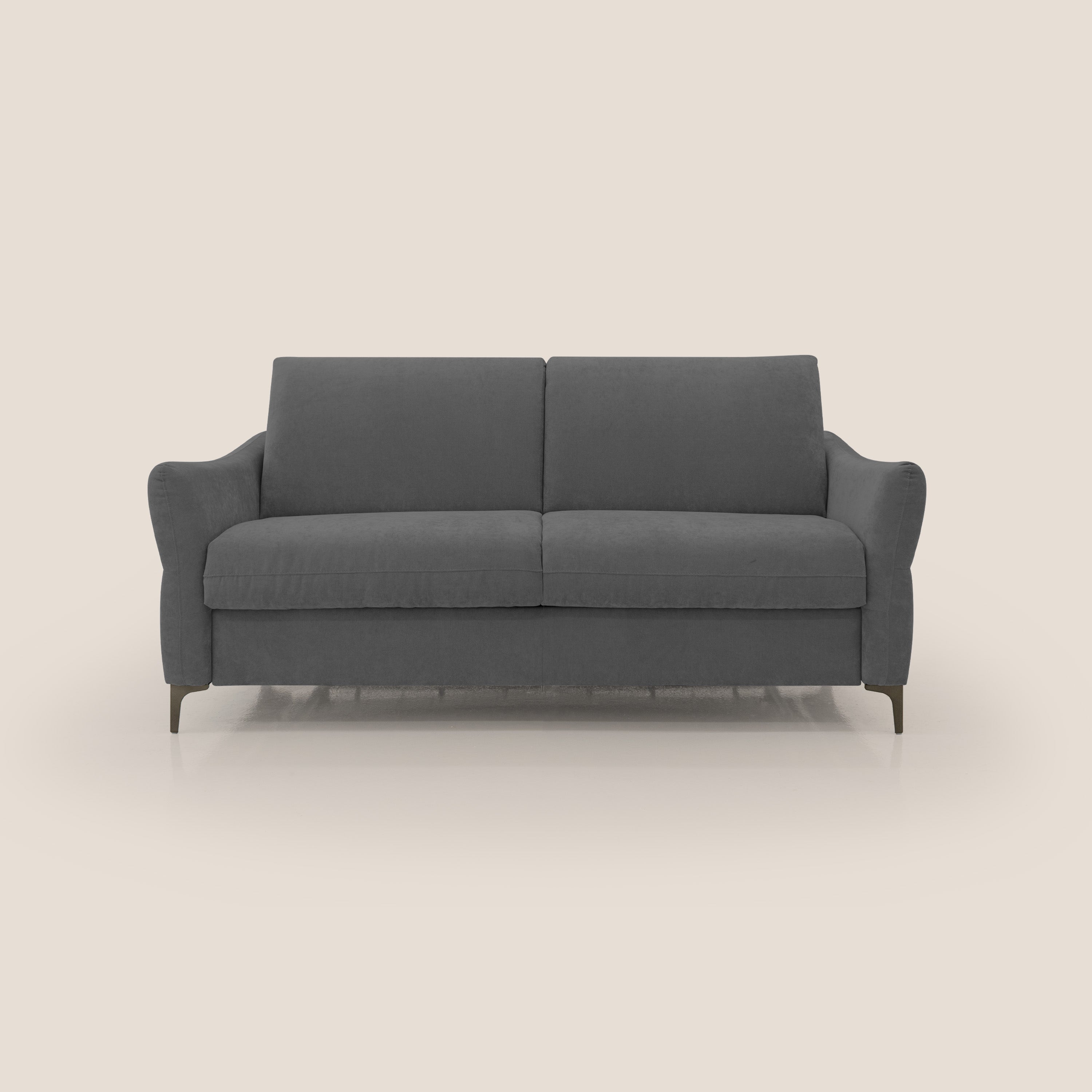 Dalia divano letto con materasso H18 cm e piedi alti in raffinato tessuto smacchiabile T17 antracite - divani.store