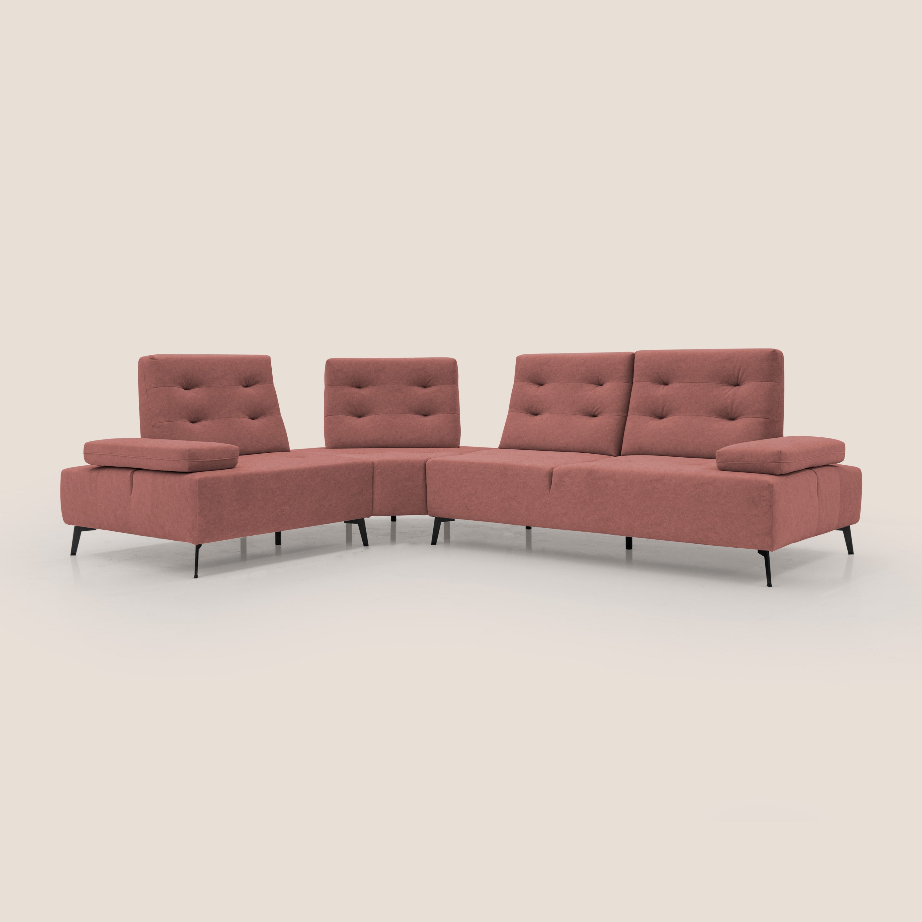 Lugano Divano angolare con schienali traslanti in microfibra effetto velluto T09 - divani.store