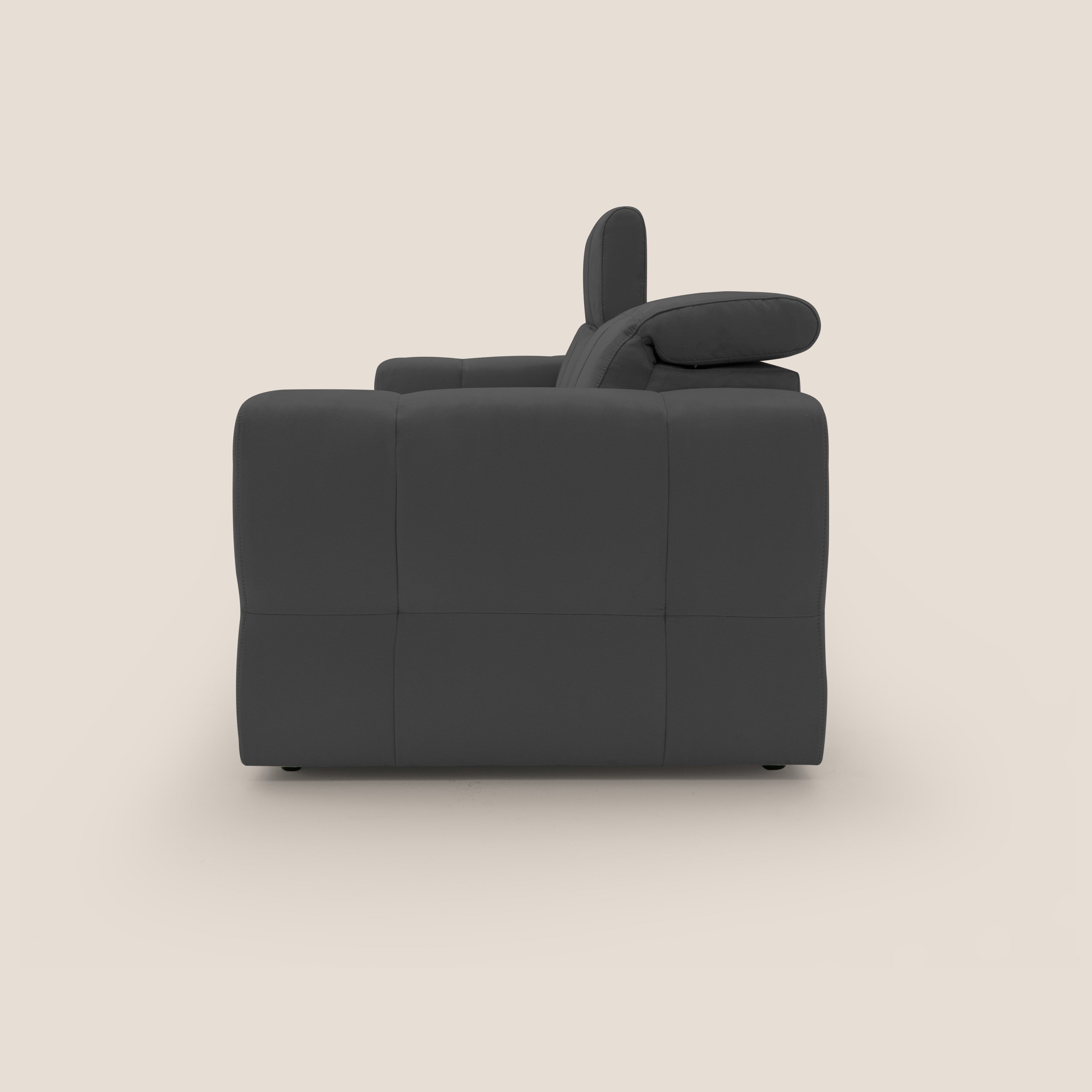 Kronos Divano con pouf estraibile poggiapiedi e poggiatesta reclinabili in morbida microfibra impermeabile T11 nero - divani.store