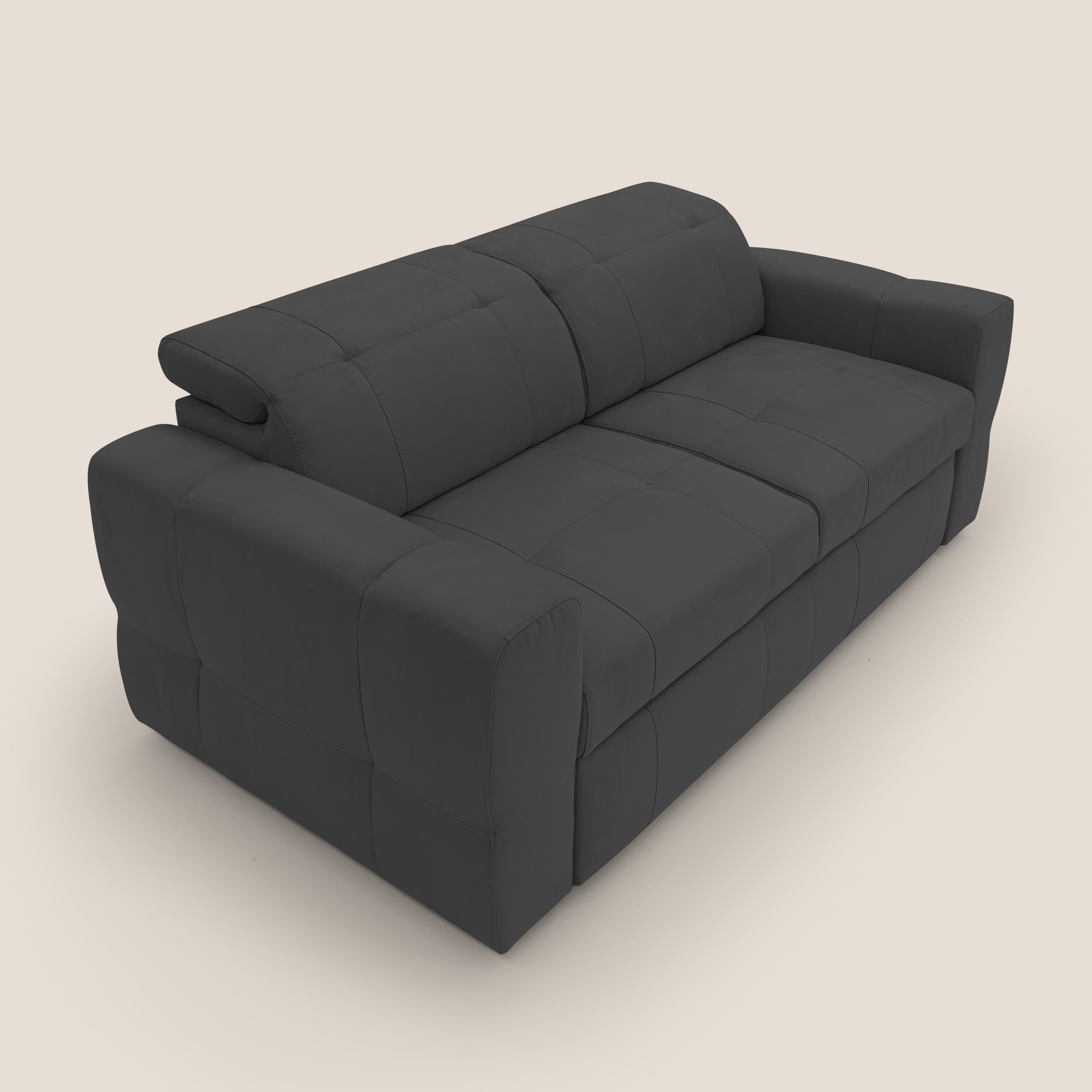 Kronos Divano con pouf estraibile poggiapiedi e poggiatesta reclinabili in morbida microfibra impermeabile T11 nero - divani.store