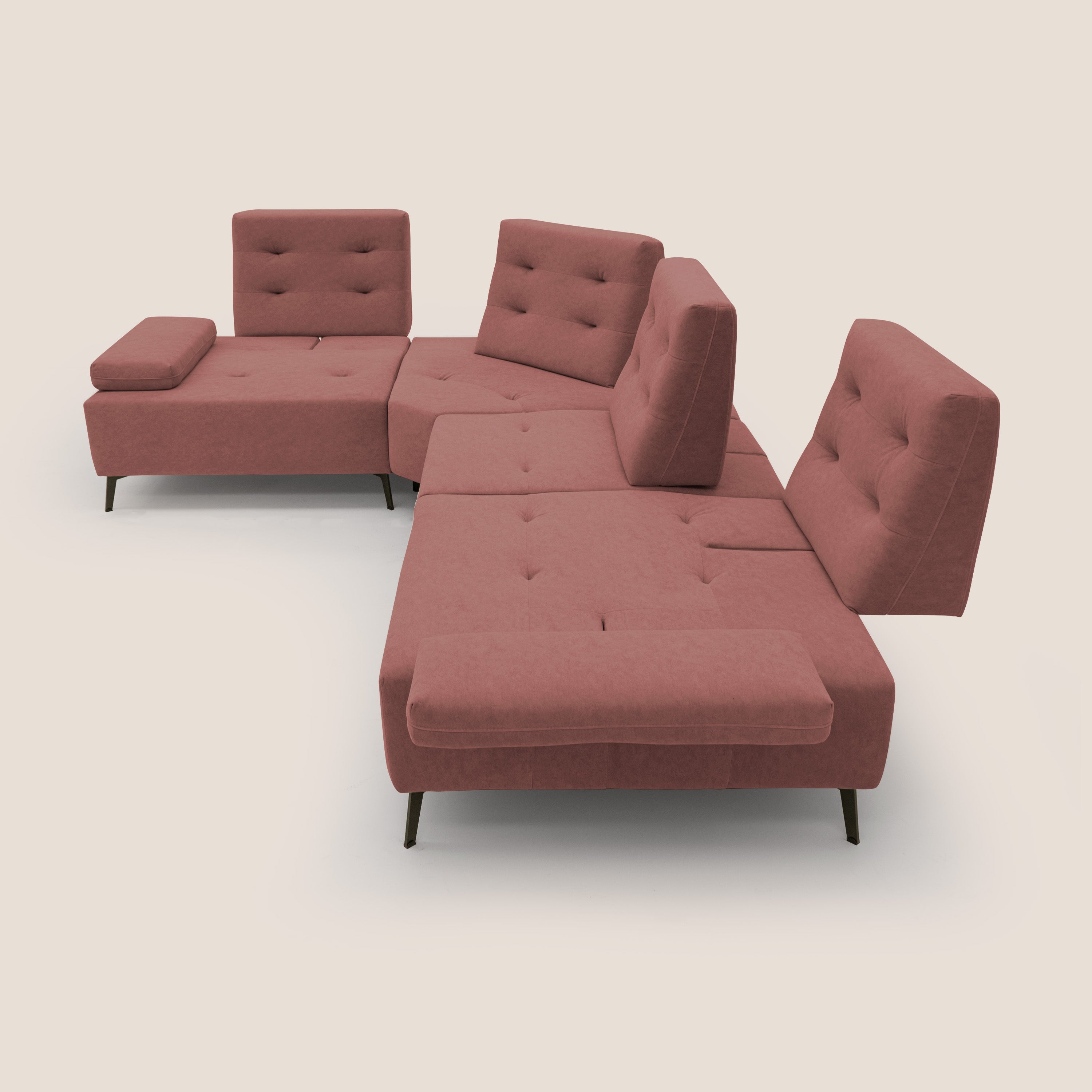 Lugano Divano angolare con schienali traslanti in microfibra effetto velluto T09 - divani.store