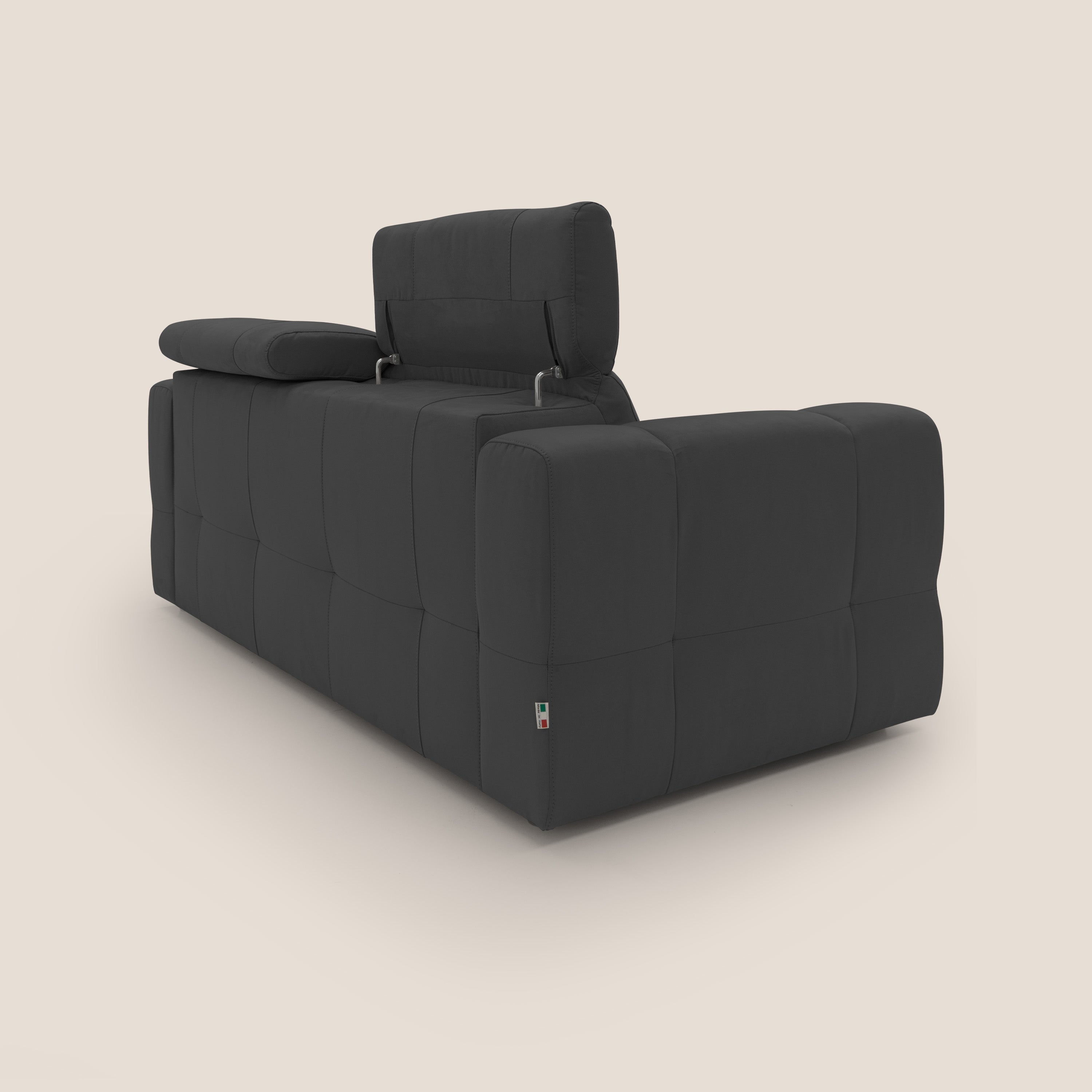 Kronos Divano con pouf estraibile poggiapiedi e poggiatesta reclinabili in morbida microfibra impermeabile T11 nero - divani.store