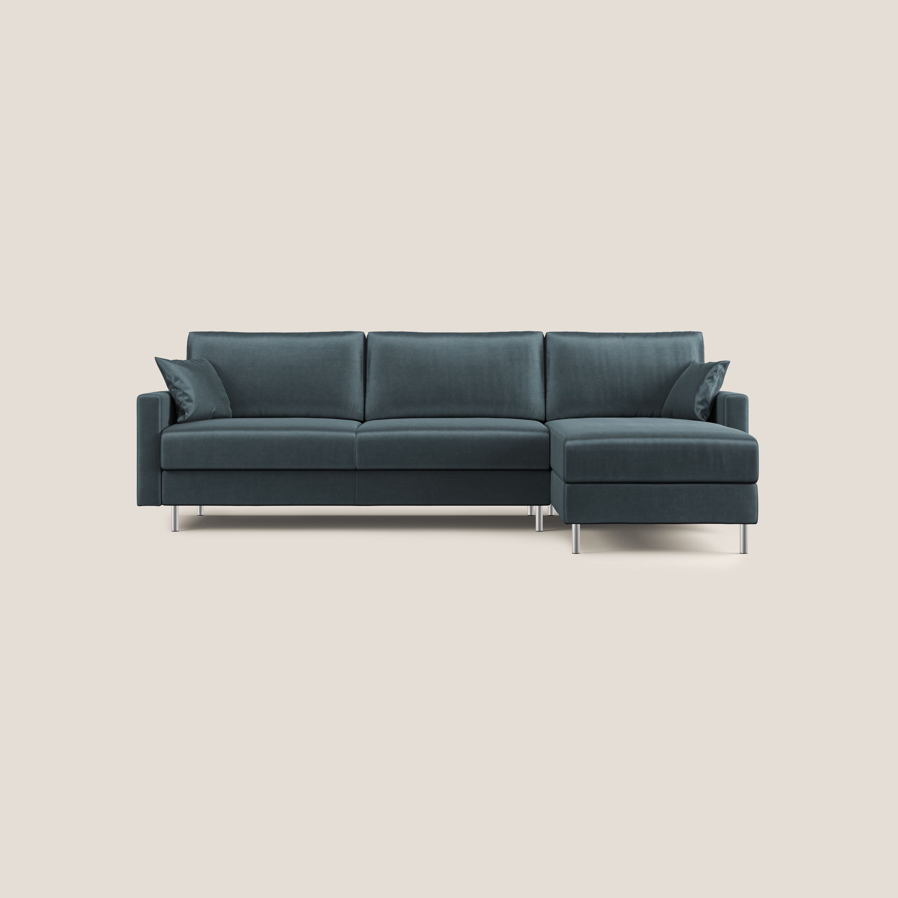 Andromeda divano letto angolare in velluto morbido impermeabile T01 petrolio - divani.store