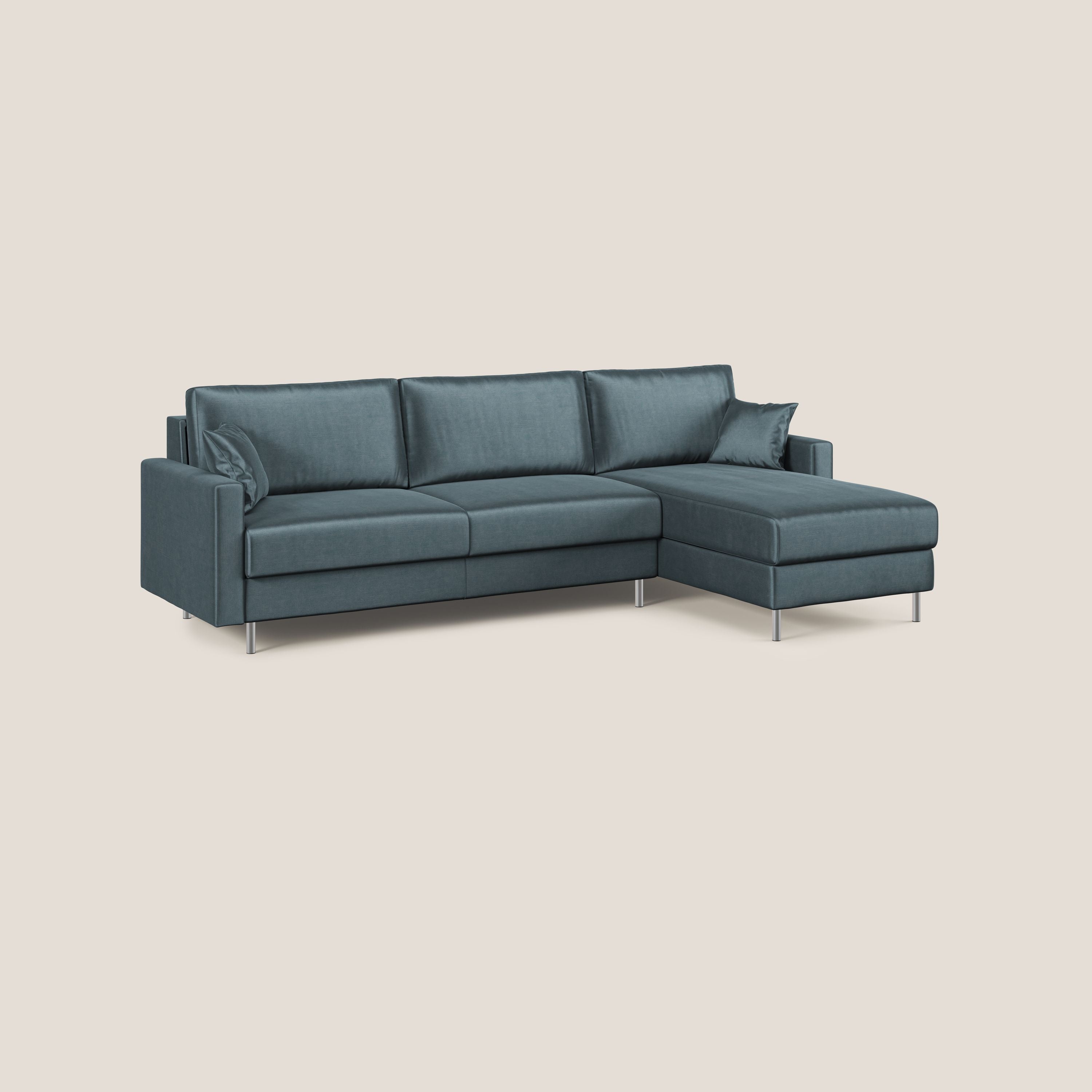 Andromeda divano letto angolare in velluto morbido impermeabile T01 petrolio - divani.store