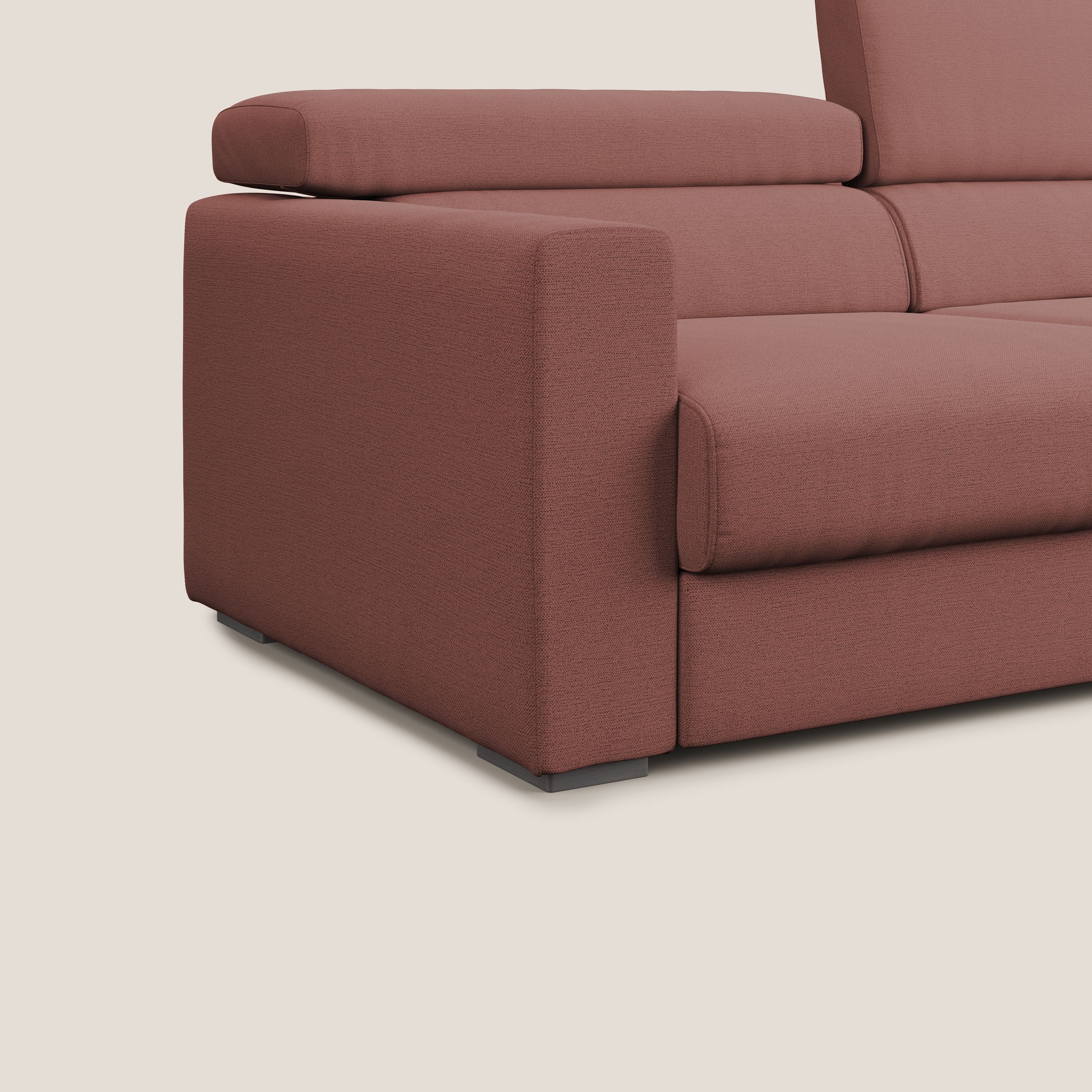 Dylan divano allungabile con pouf estraibile poggiapiedi in tessuto fiammato simil cotone impermeabile T19 salmone - divani.store