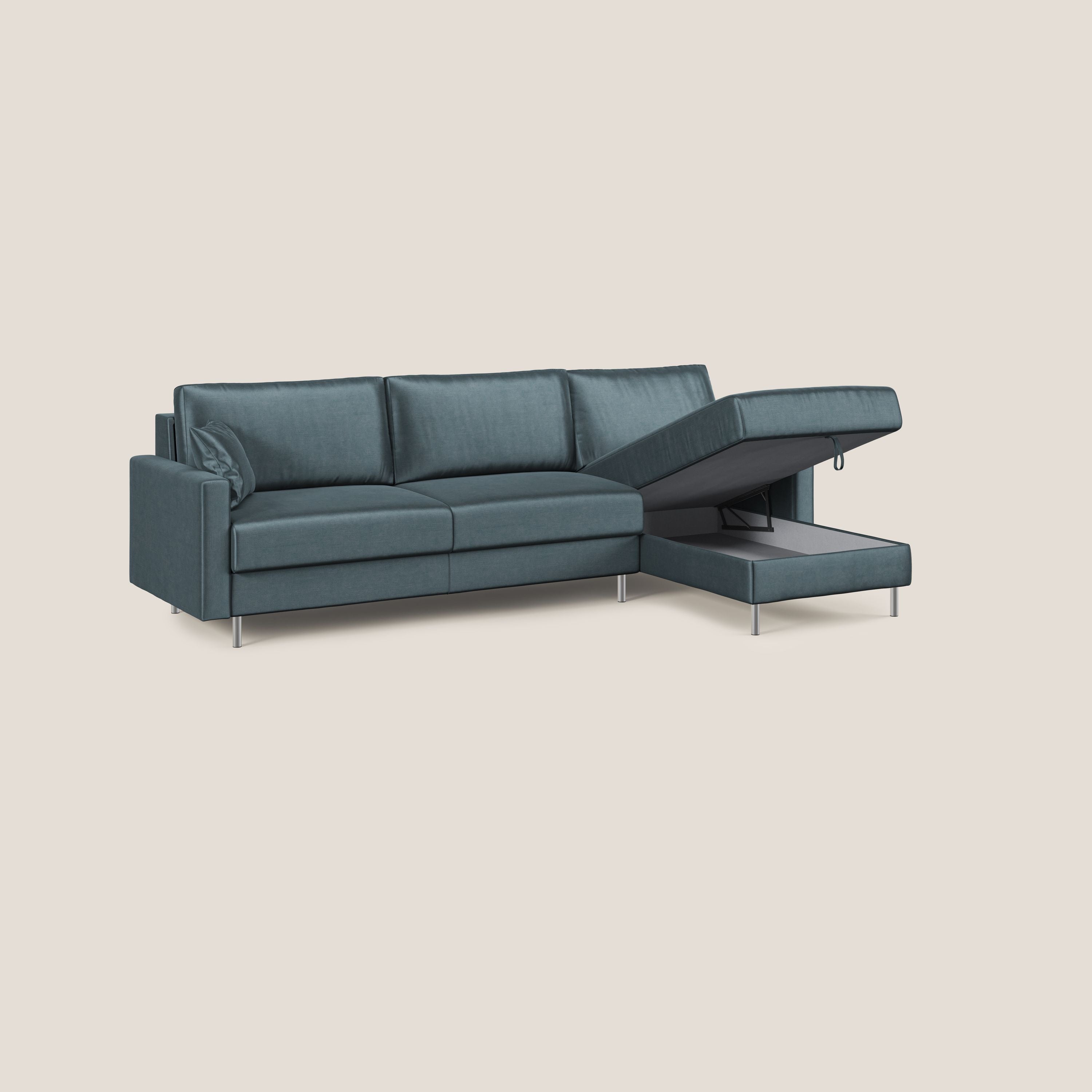 Andromeda divano letto angolare in velluto morbido impermeabile T01 petrolio - divani.store