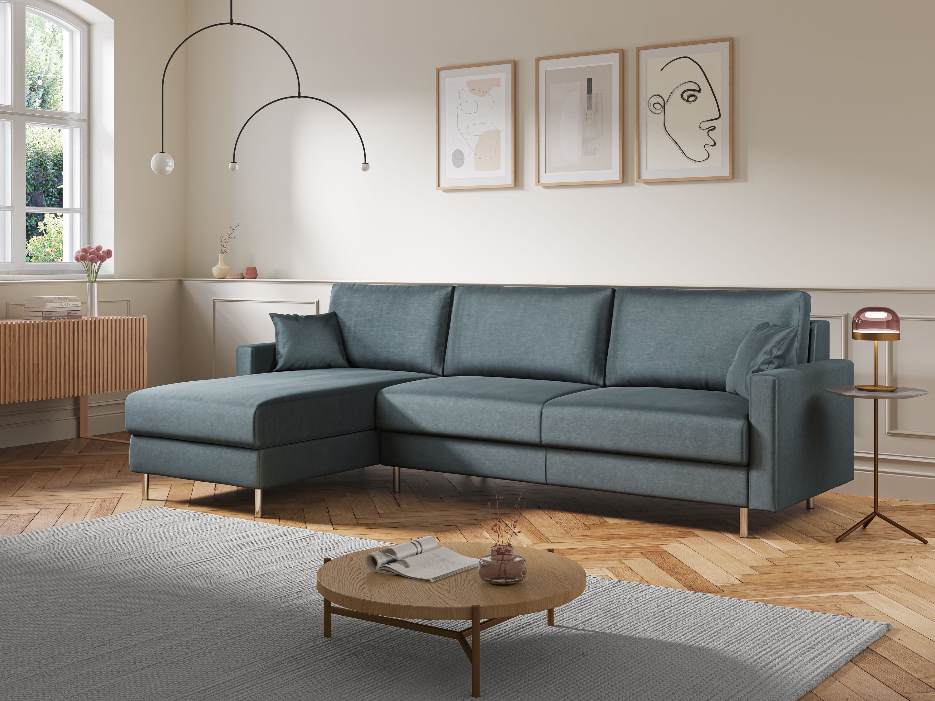 Andromeda divano letto angolare in velluto morbido impermeabile T01 petrolio - divani.store