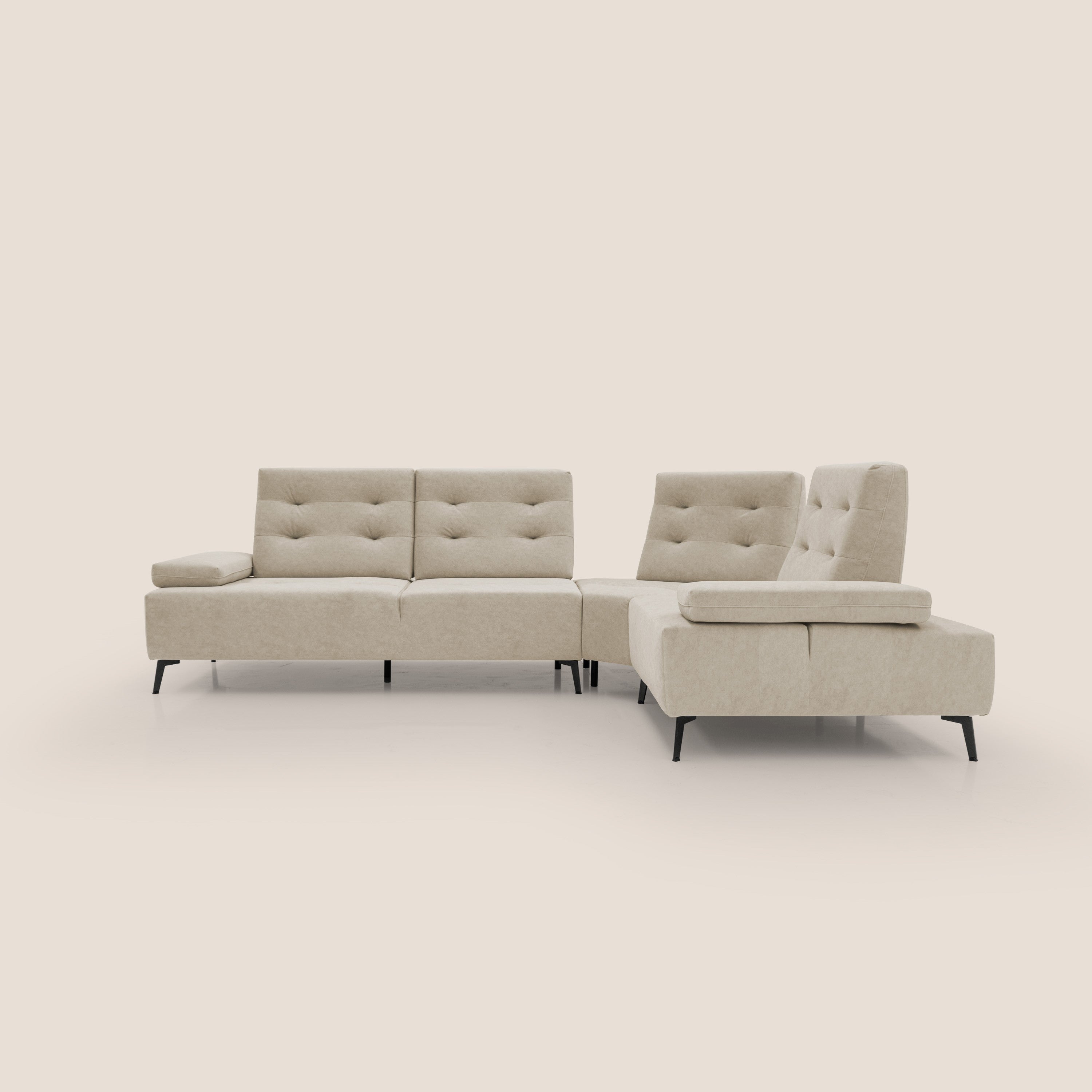 Lugano Divano angolare con schienali traslanti in microfibra effetto velluto T09 beige - divani.store