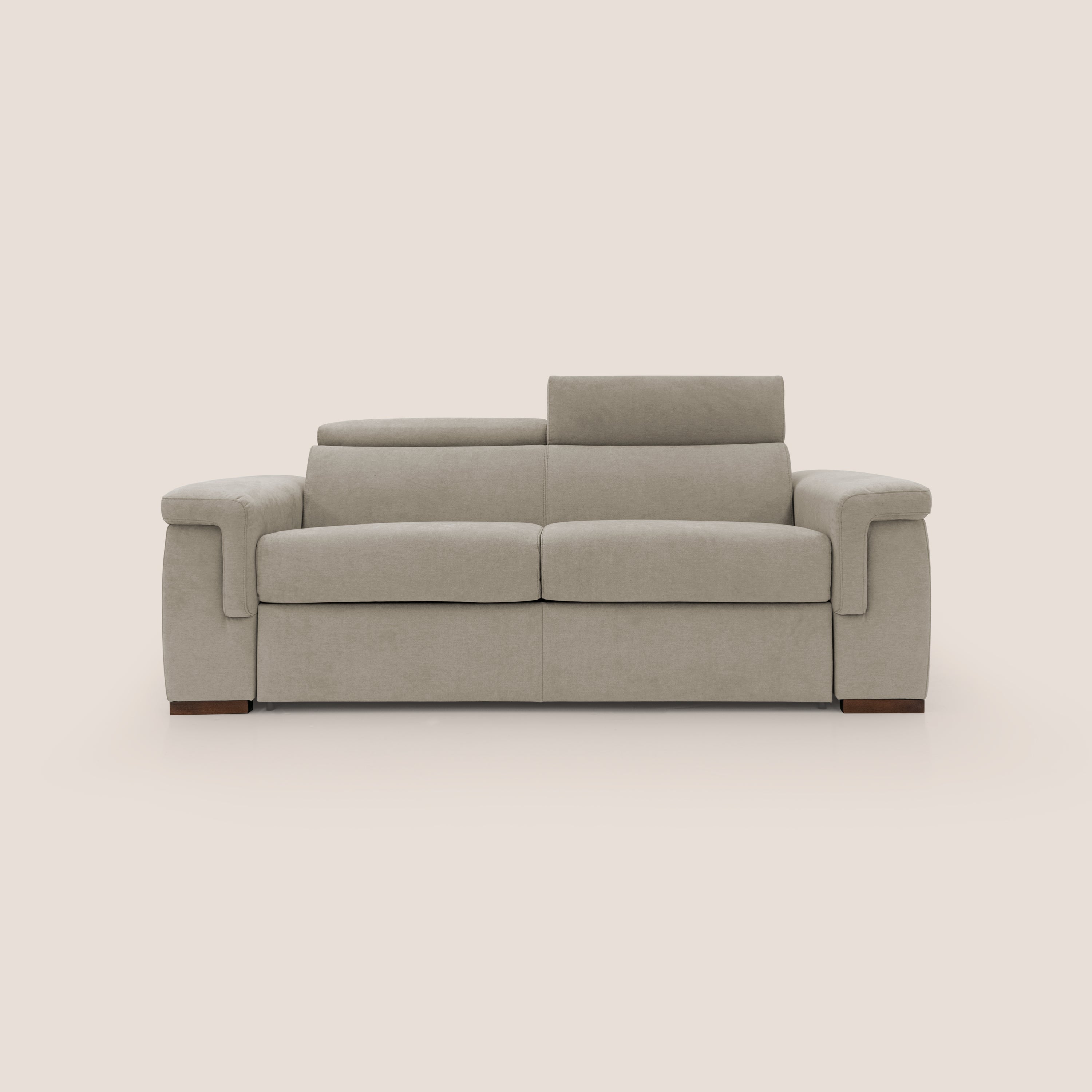 Giunone divano letto con materasso alto 18 cm e poggiatesta reclinabili in tessuto impermeabile T02 panna - divani.store