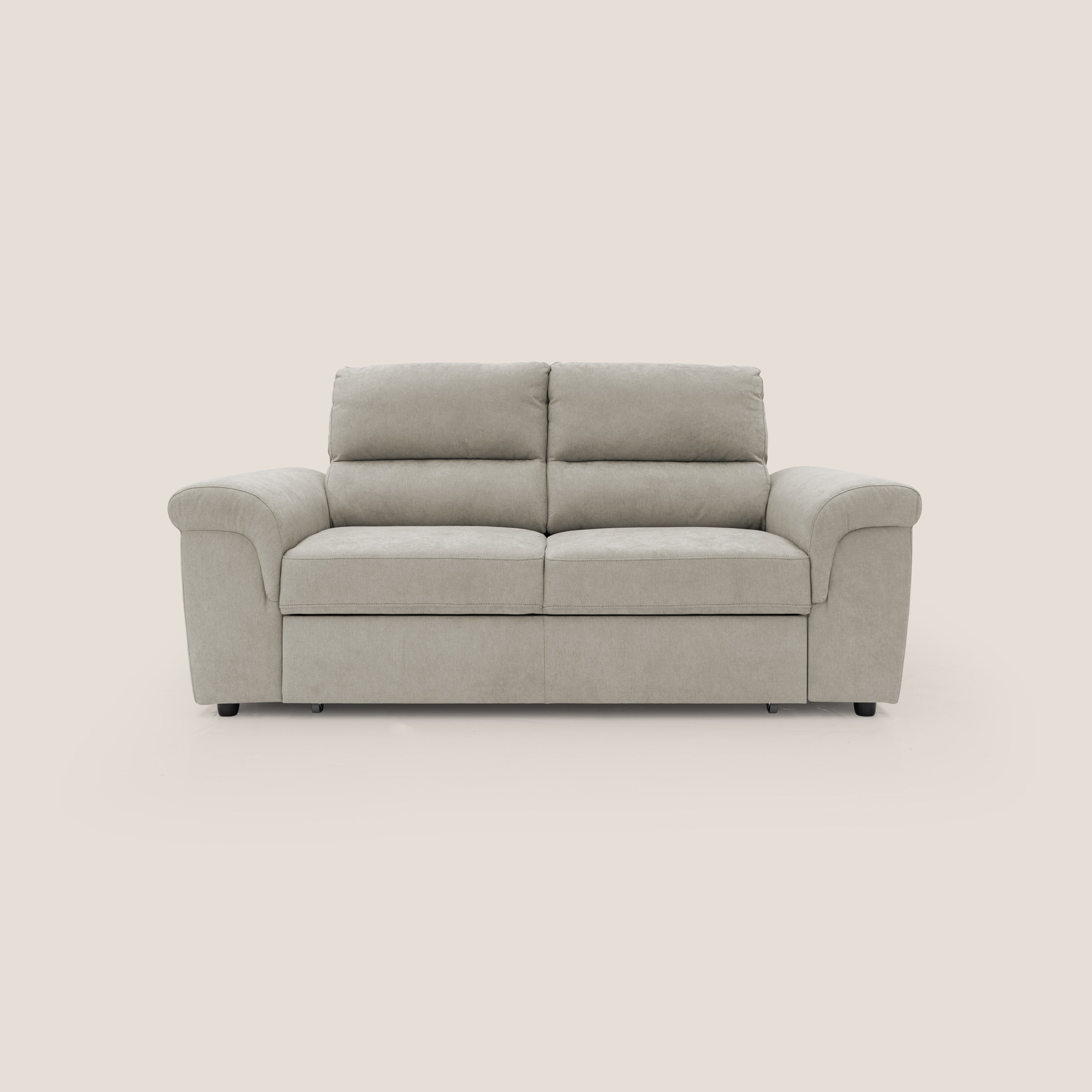 Minerva divano con pouf estraibile poggiapiedi in tessuto morbido impermeabile T02 panna - divani.store