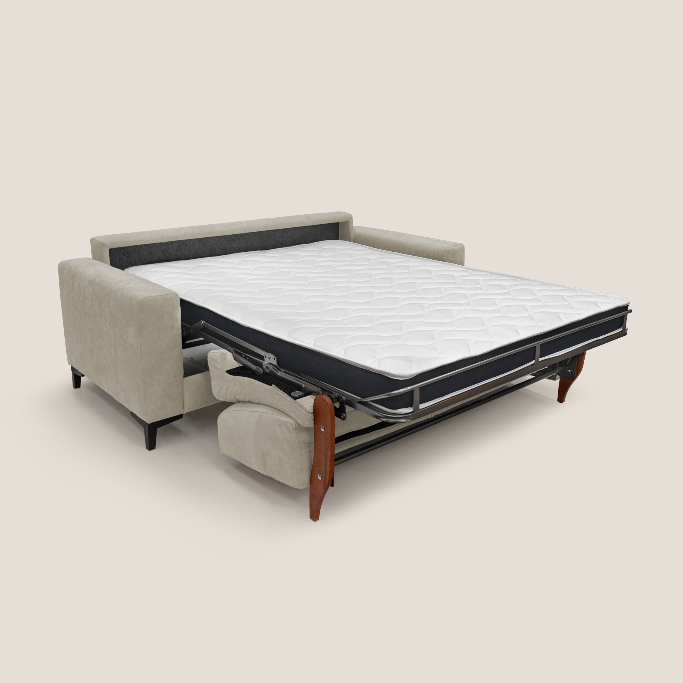 Kafka divano letto matrimoniale in morbido tessuto impermeabile T02 panna - divani.store