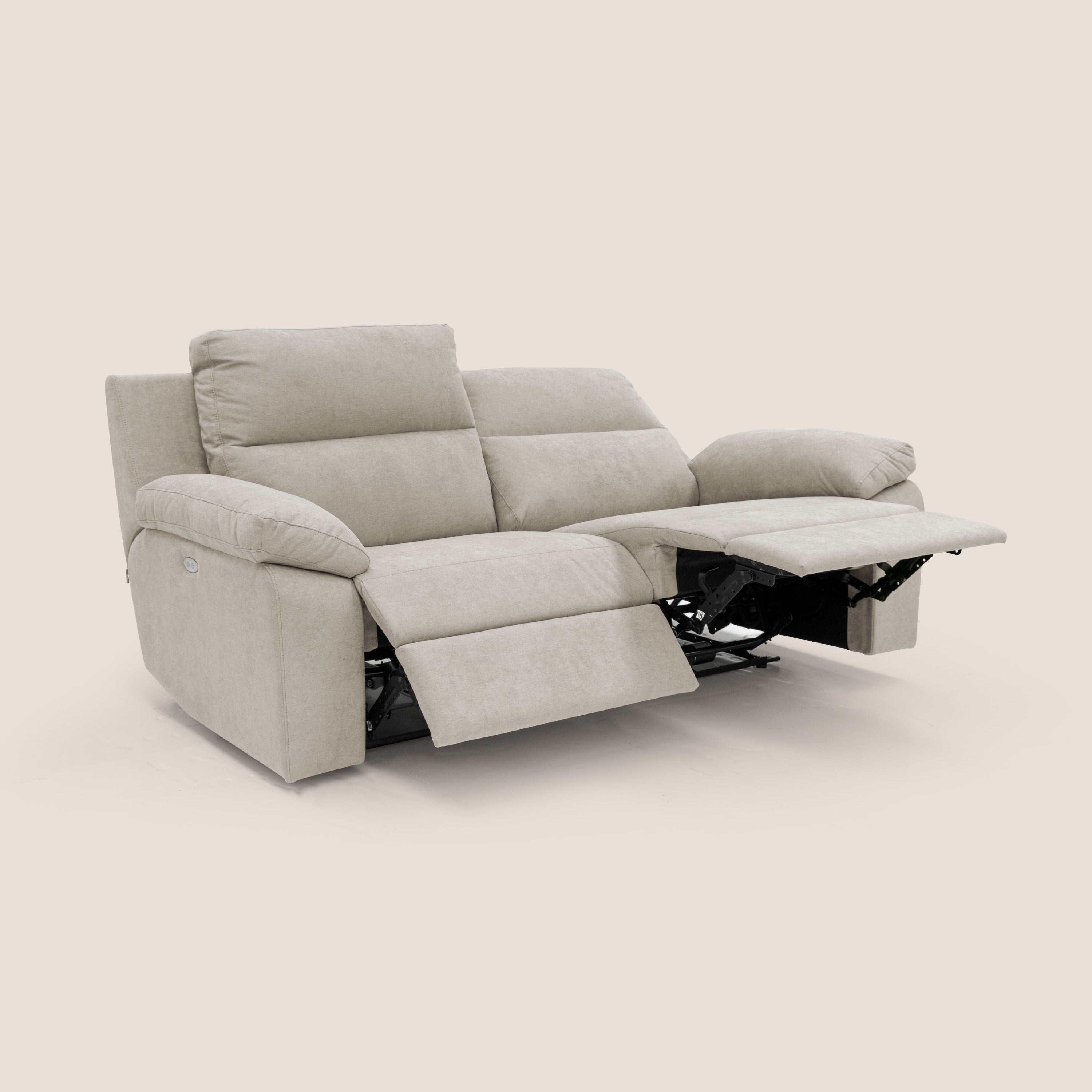 Romeo Divano relax con recliner elettrico in morbido tessuto impermeabile T02 panna - divani.store