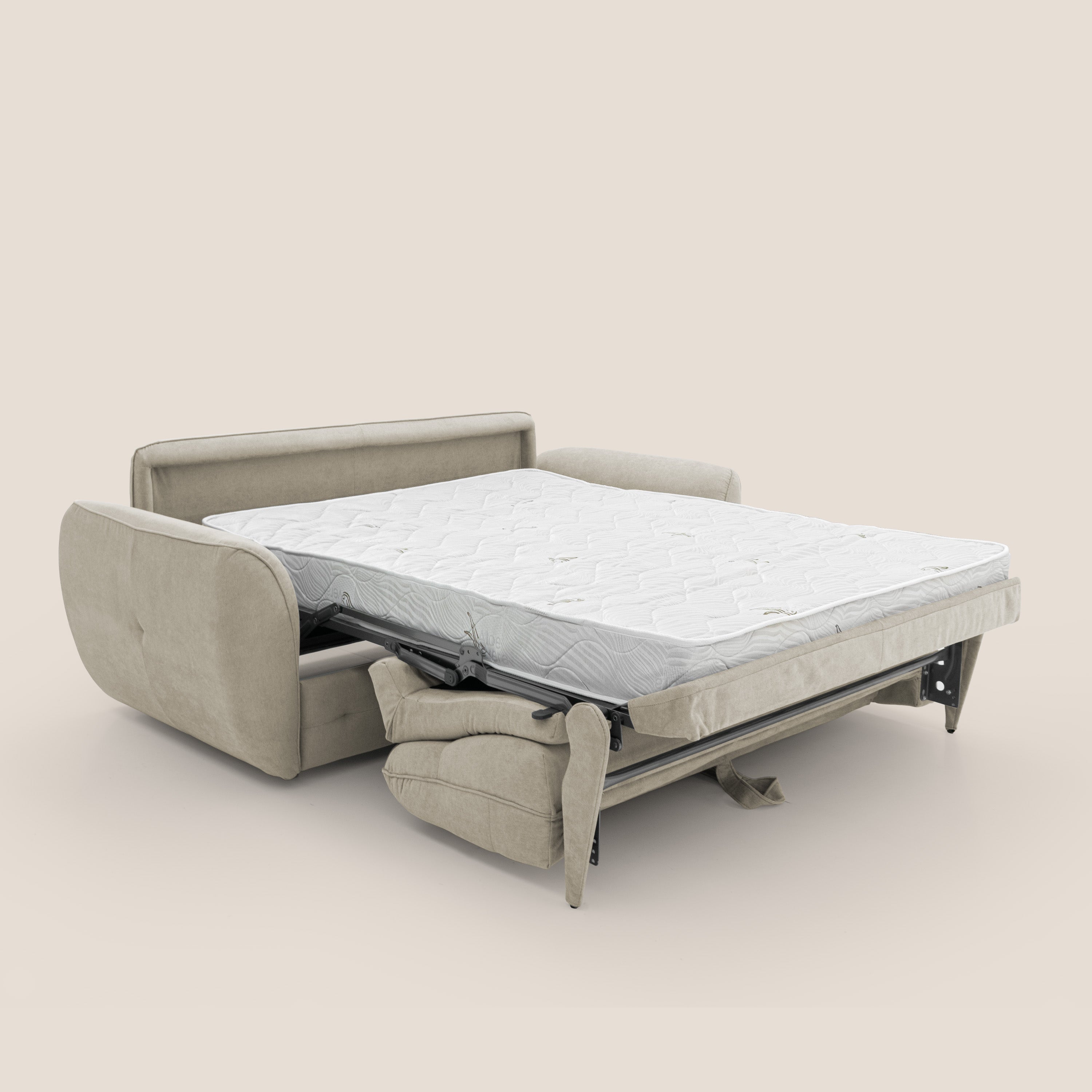 Zeus Divano letto scandinavo con schienale alto in tessuto impermeabile T02 panna - divani.store