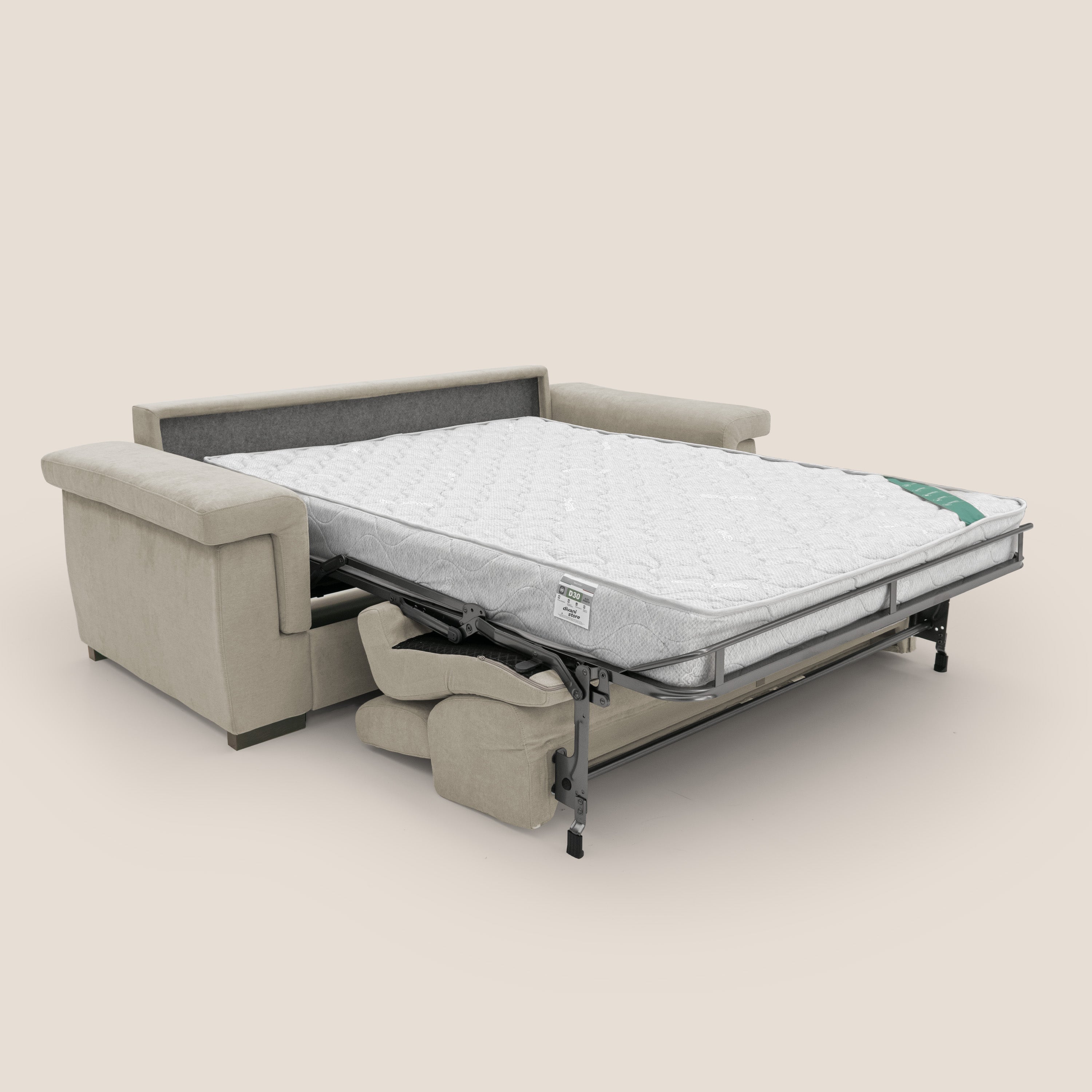 Bjorn divano letto sfoderabile con materasso H18 cm e poggiatesta reclinabili in tessuto impermeabile T02 panna - divani.store