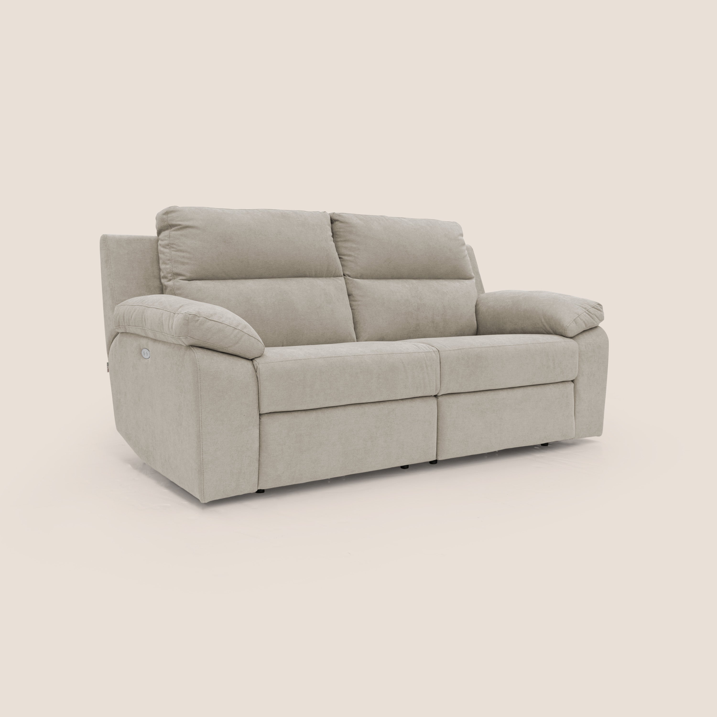 Romeo Divano relax con recliner elettrico in morbido tessuto impermeabile T02 panna - divani.store