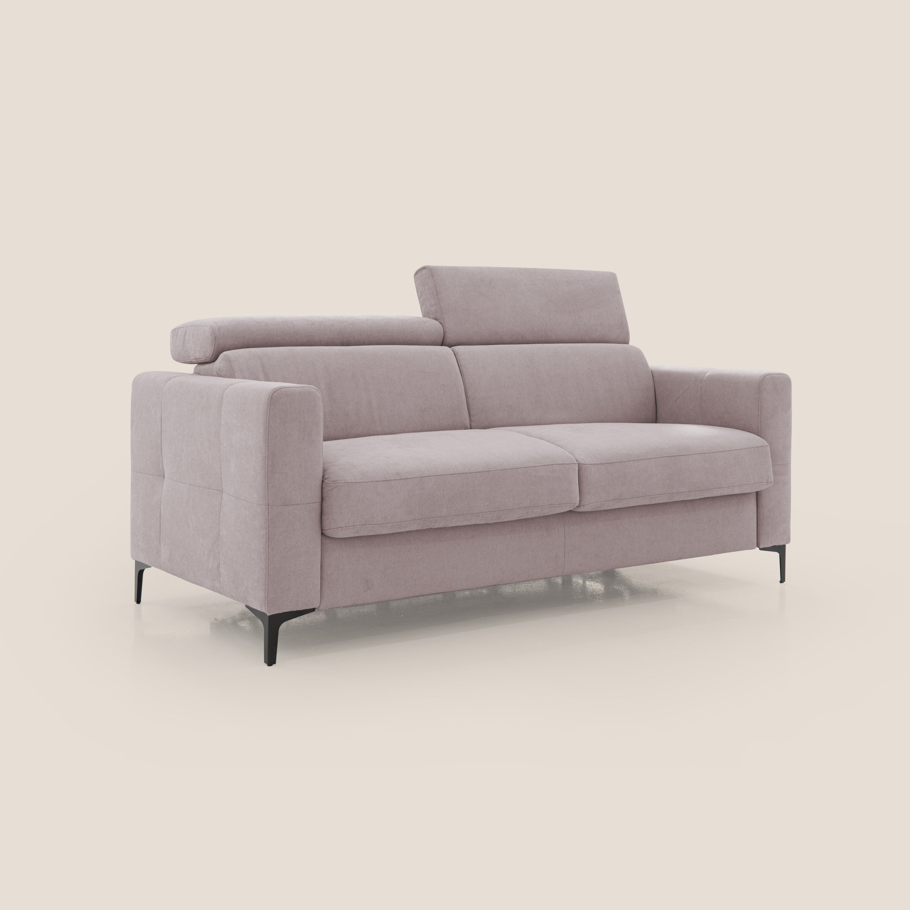 Gardenia divano letto materasso alto 18 cm con poggiatesta reclinabili e rivestimento impermeabile T02 rosa - divani.store