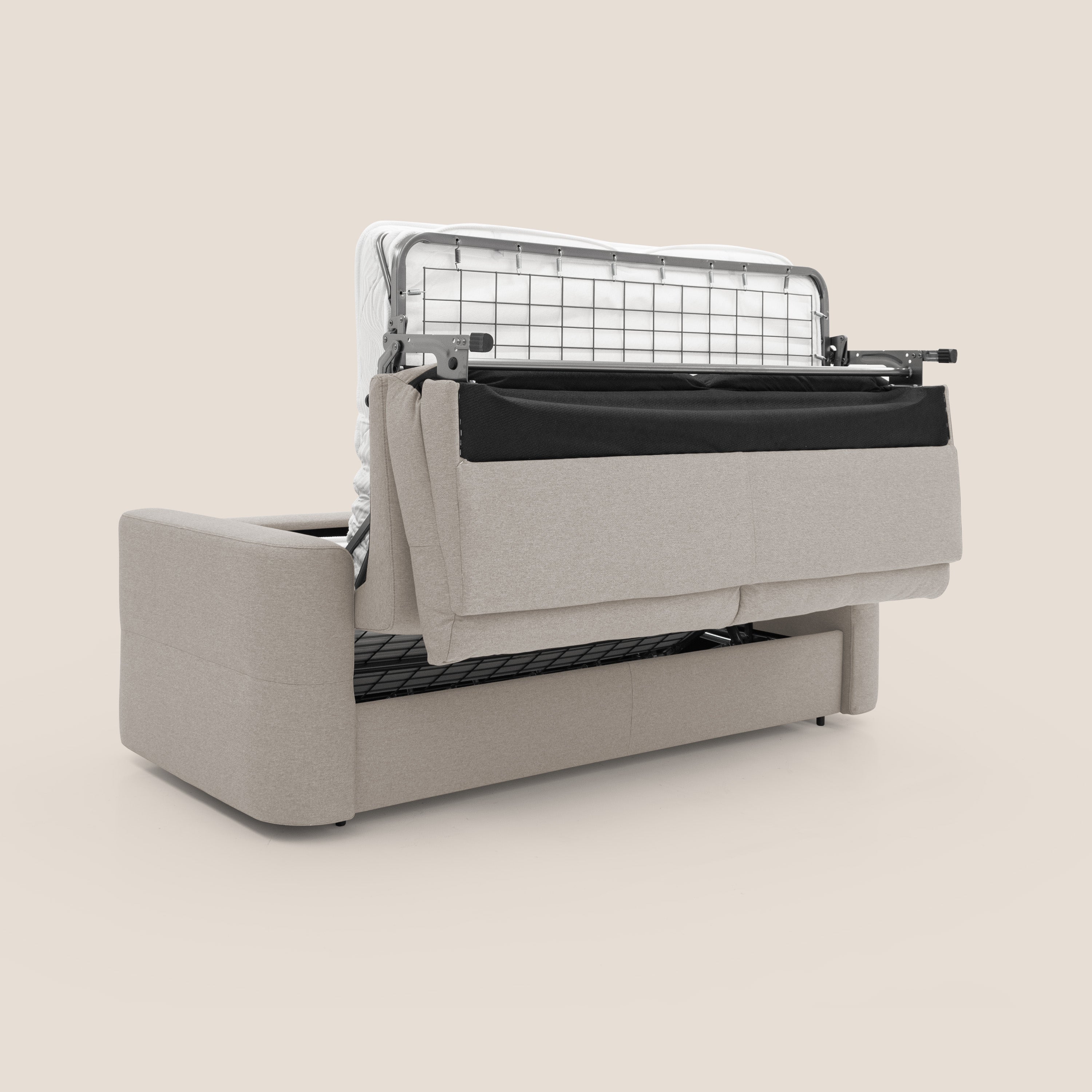 Cupido Divano letto materasso H18 cm e schienale alto in tessuto impermeabile simil cotone T13 panna - divani.store