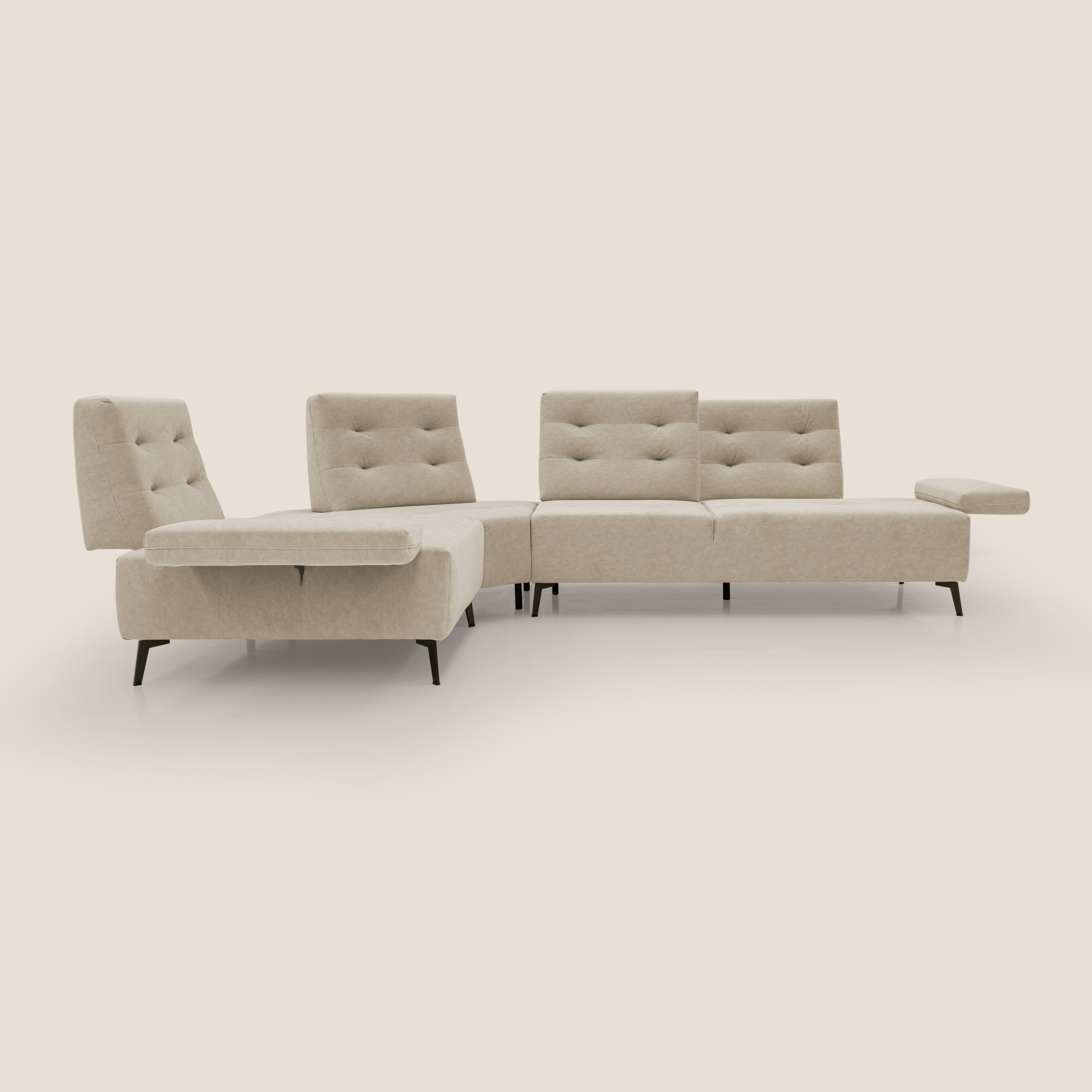 Lugano Divano angolare con schienali traslanti in microfibra effetto velluto T09 - divani.store