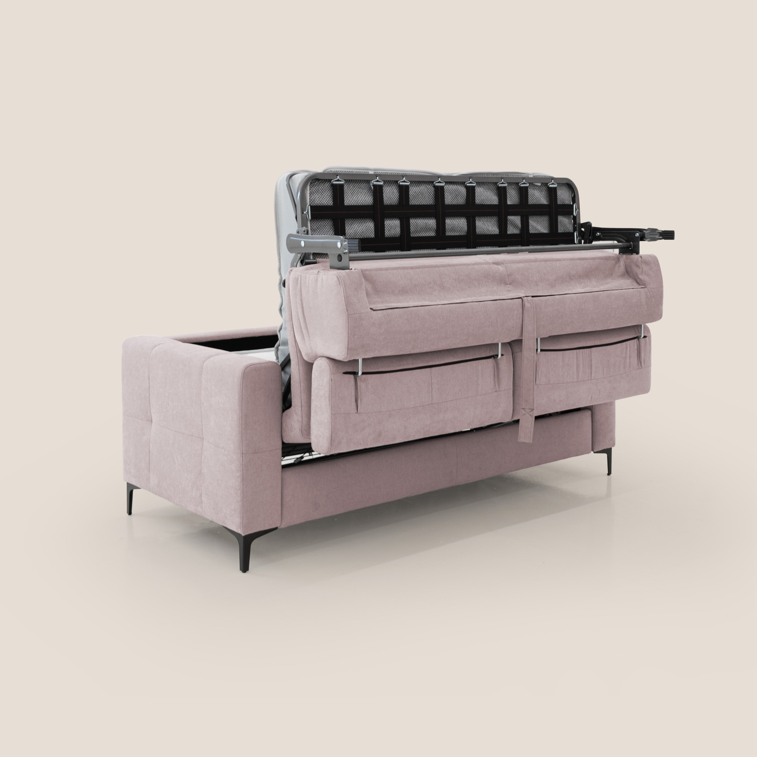 Gardenia divano letto materasso alto 18 cm con poggiatesta reclinabili e rivestimento impermeabile T02 rosa - divani.store