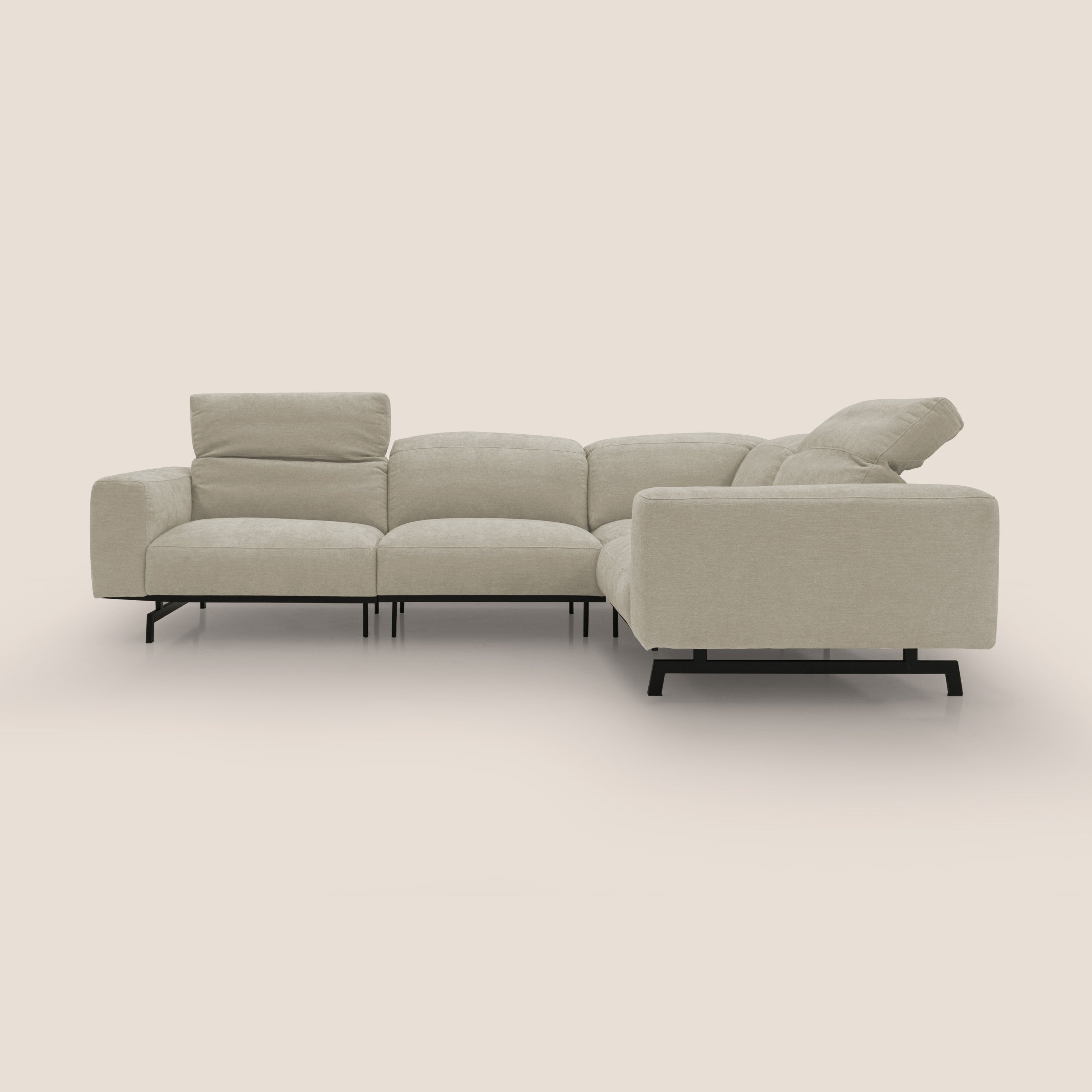 Sakura divano in piuma d'oca angolare REVERSIBILE in morbido tessuto fiammato impermeabile T14 panna - divani.store