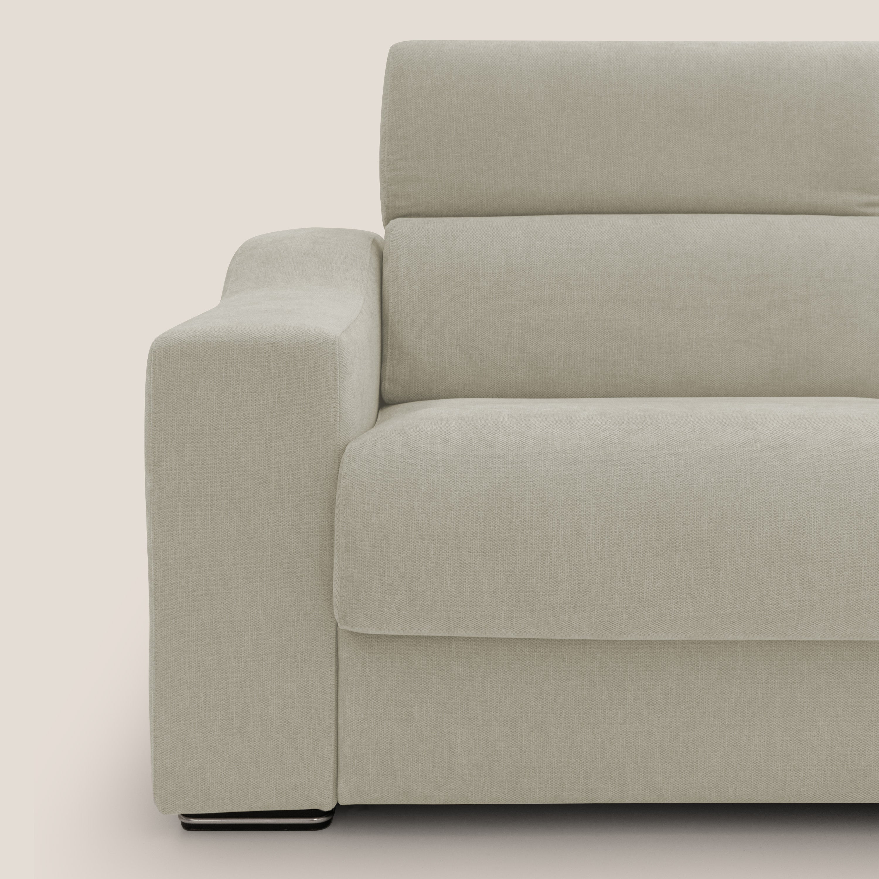 Bomber divano letto matrimoniale con poggiatesta in tessuto impermeabile T14 panna - divani.store