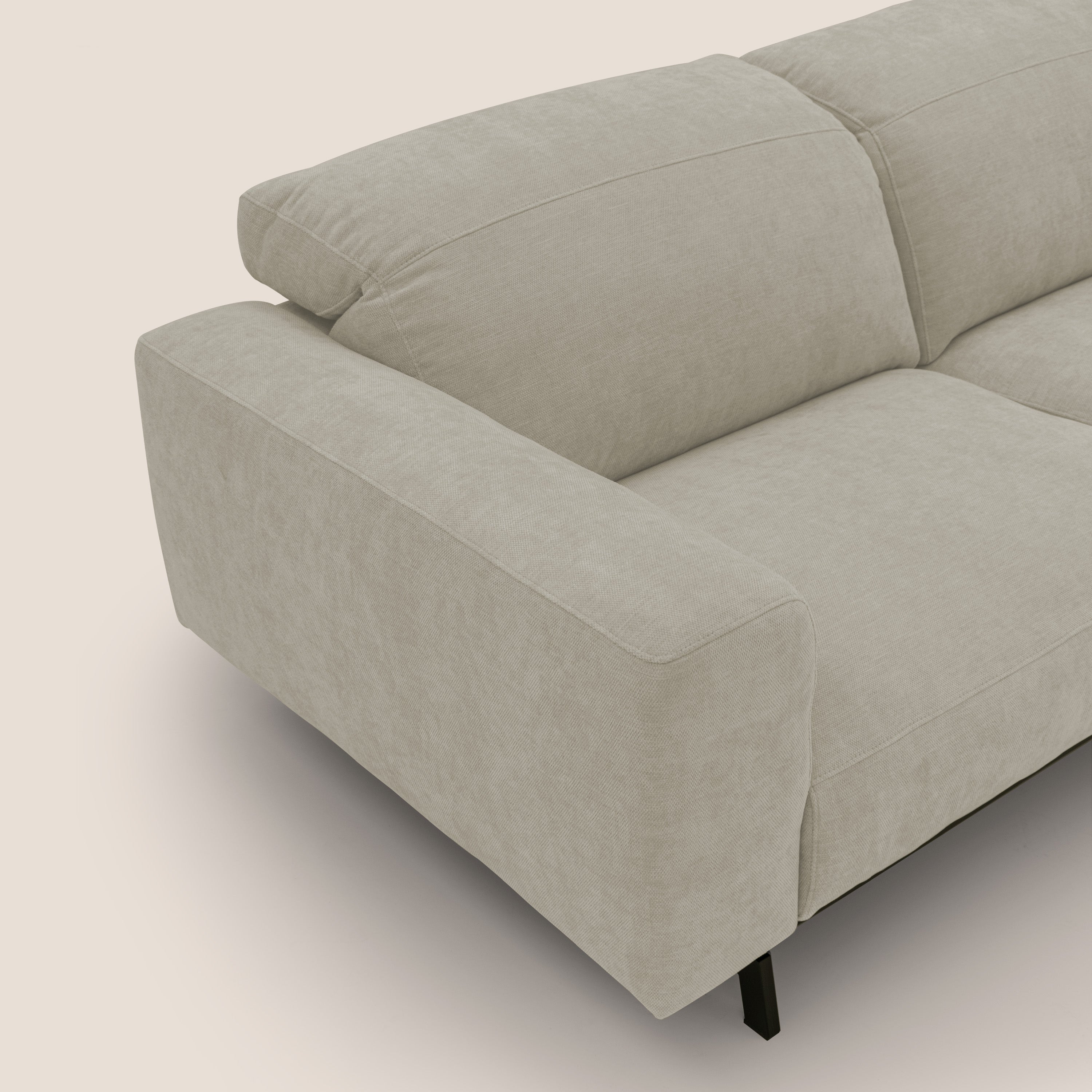 Sakura divano in piuma d'oca modulare a 3 sedute in morbido tessuto fiammato impermeabile T14 panna - divani.store