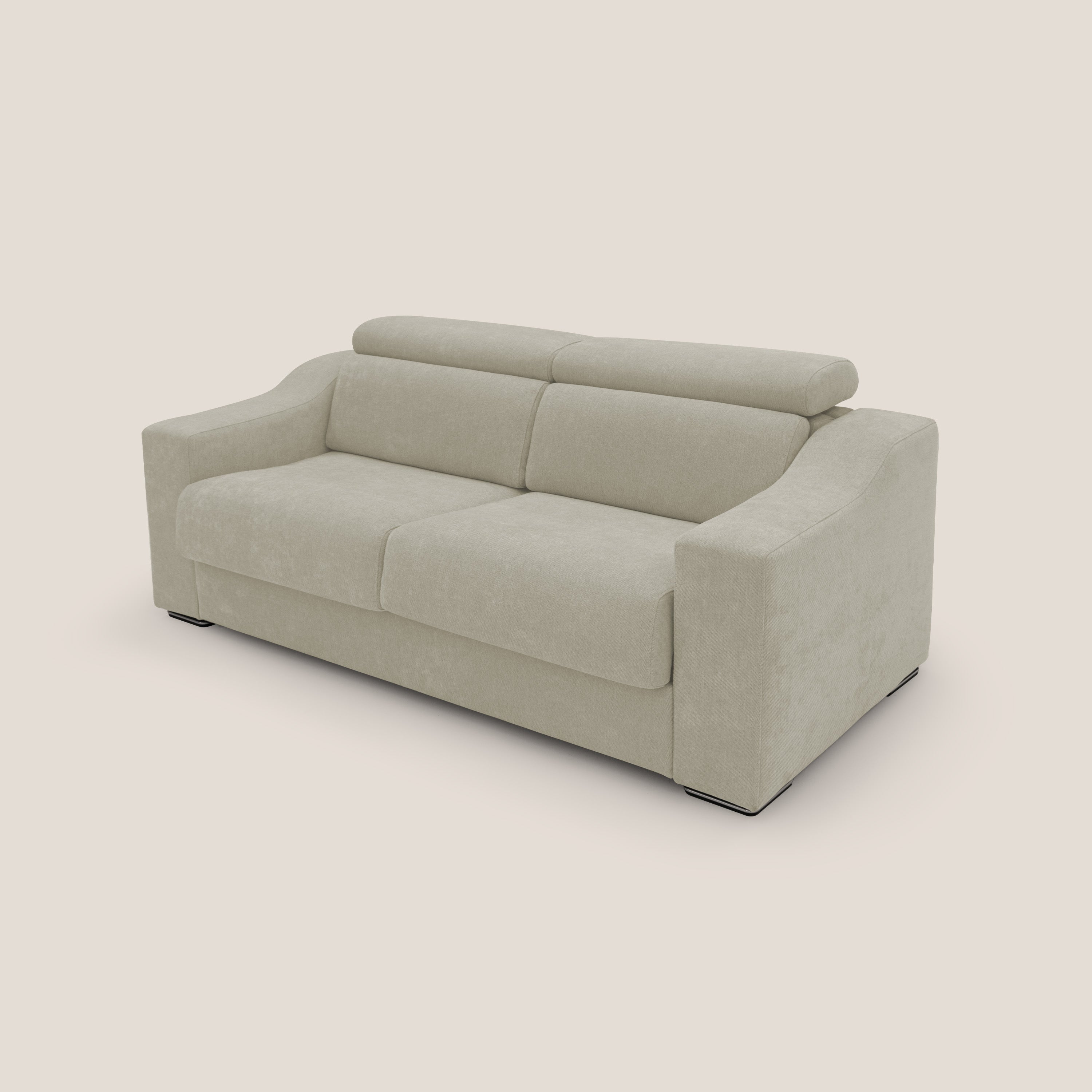 Bomber divano letto matrimoniale con poggiatesta in tessuto impermeabile T14 panna - divani.store