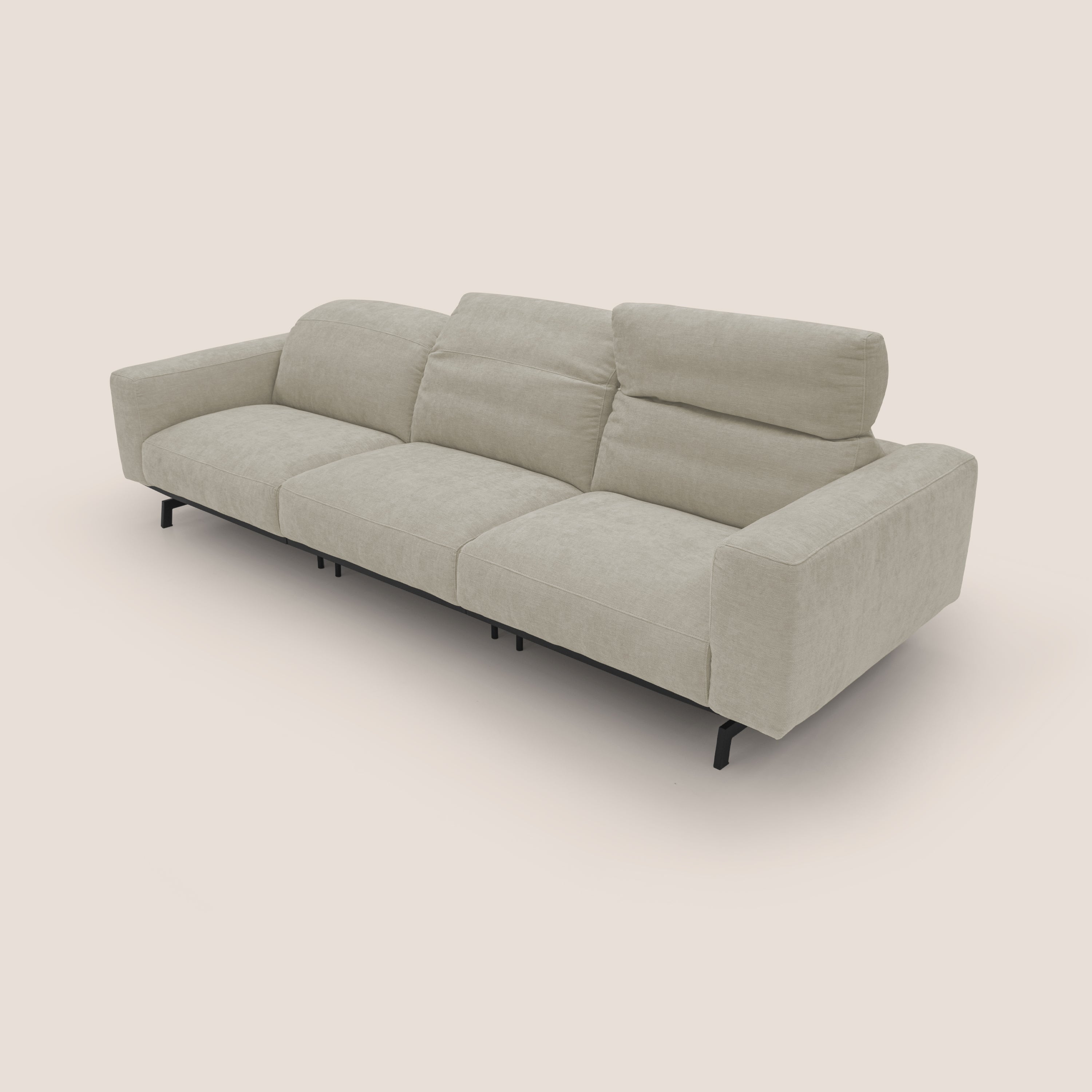 Sakura divano in piuma d'oca modulare a 3 sedute in morbido tessuto fiammato impermeabile T14 panna - divani.store