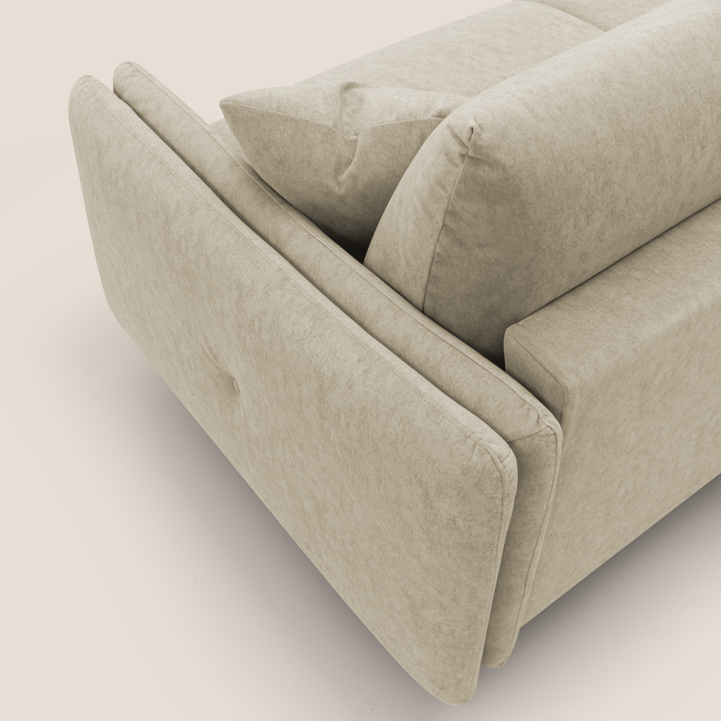 Gregory Divano letto con materasso h18 cm in microfibra effetto velluto impermeabile T09 beige - divani.store