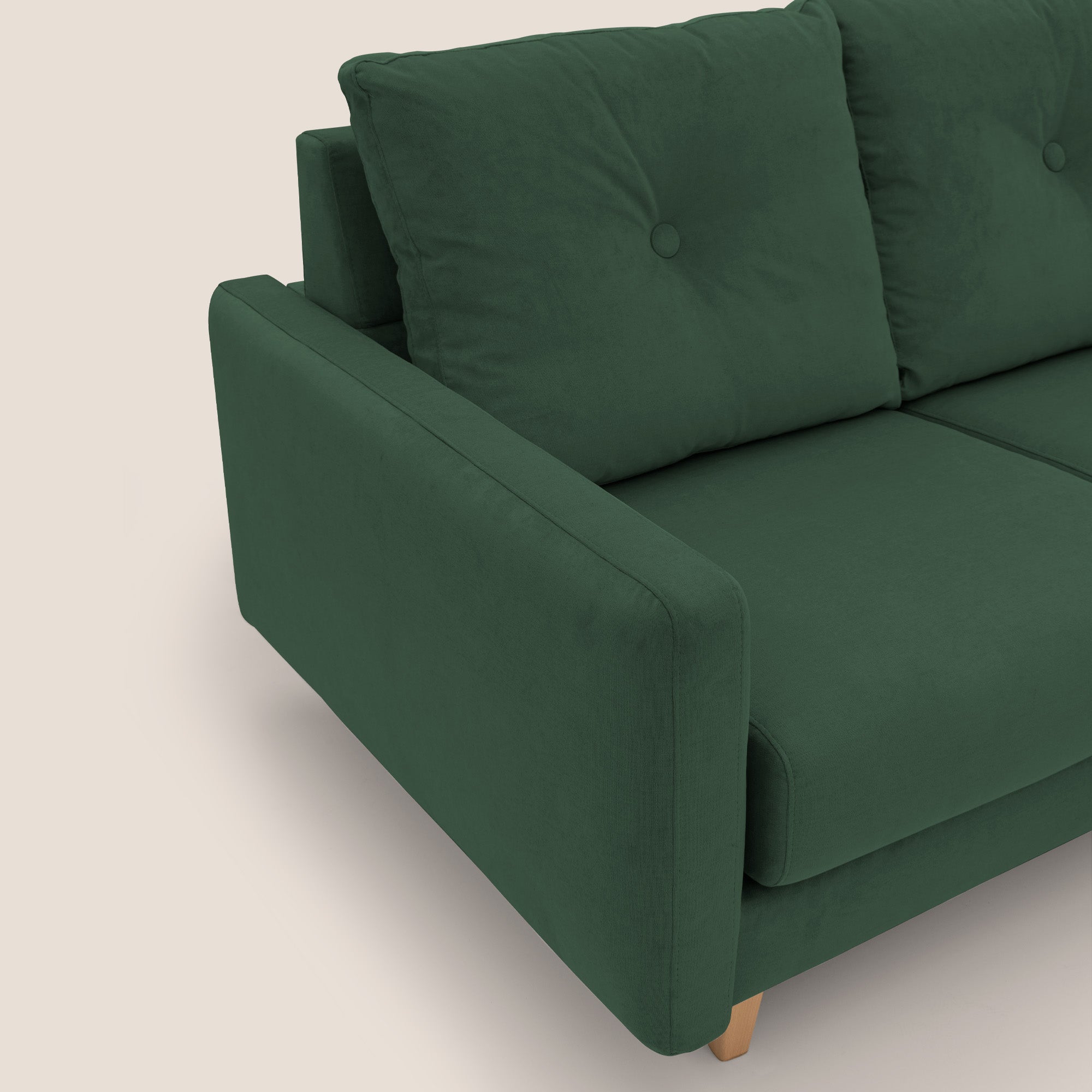 Matisse divano a 3 sedute allungabili e schienali in piuma d'oca in tessuto smacchiabile T17 verde - divani.store