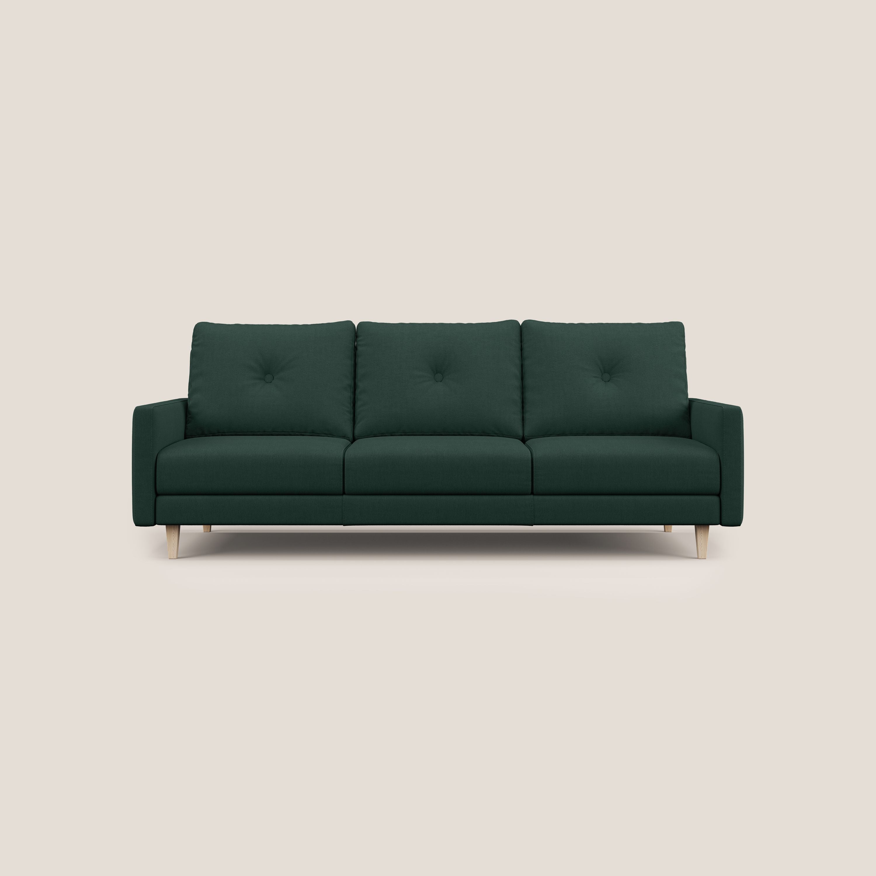 Matisse divano a 3 sedute allungabili e schienali in piuma d'oca in tessuto smacchiabile T17 verde - divani.store