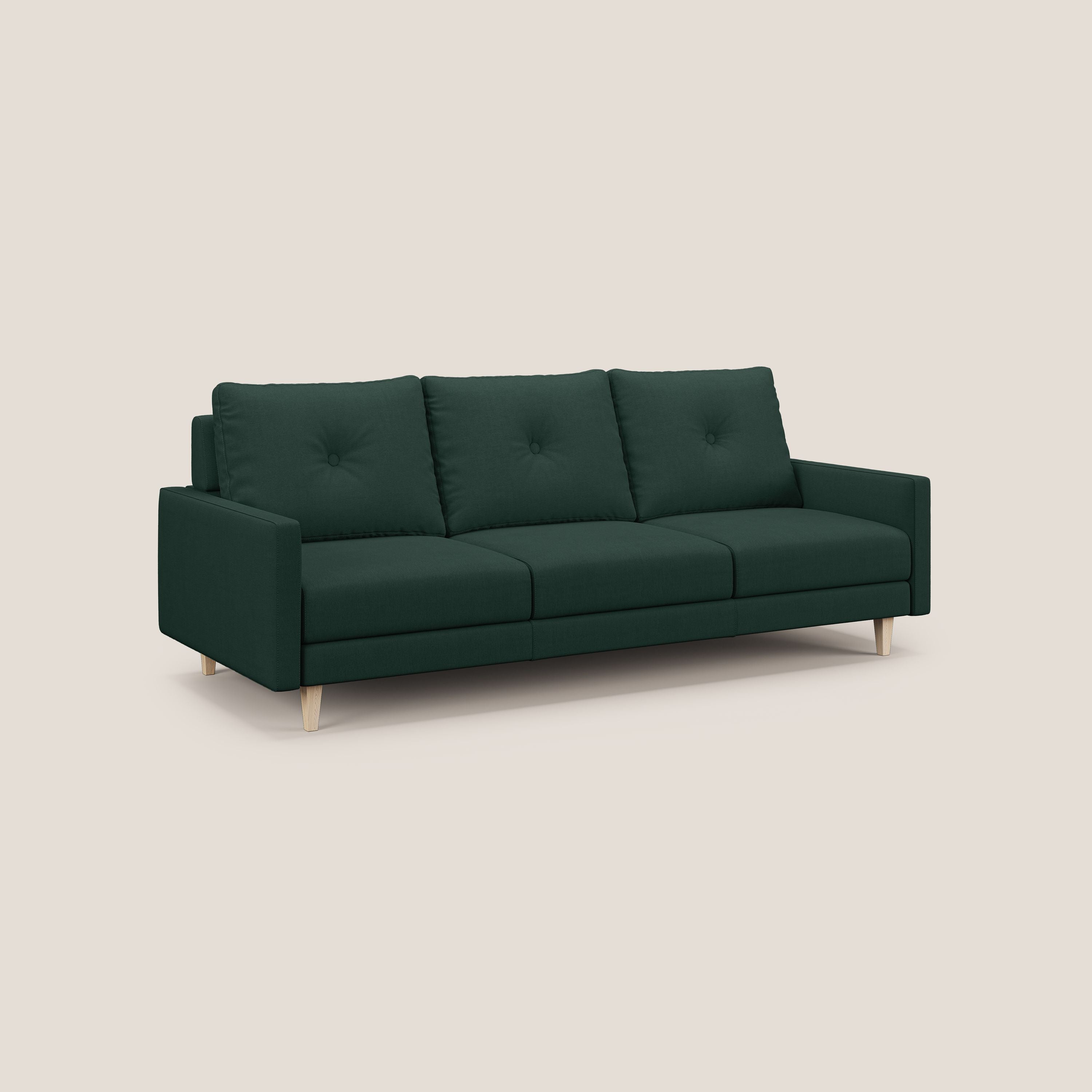 Matisse divano a 3 sedute allungabili e schienali in piuma d'oca in tessuto smacchiabile T17 verde - divani.store