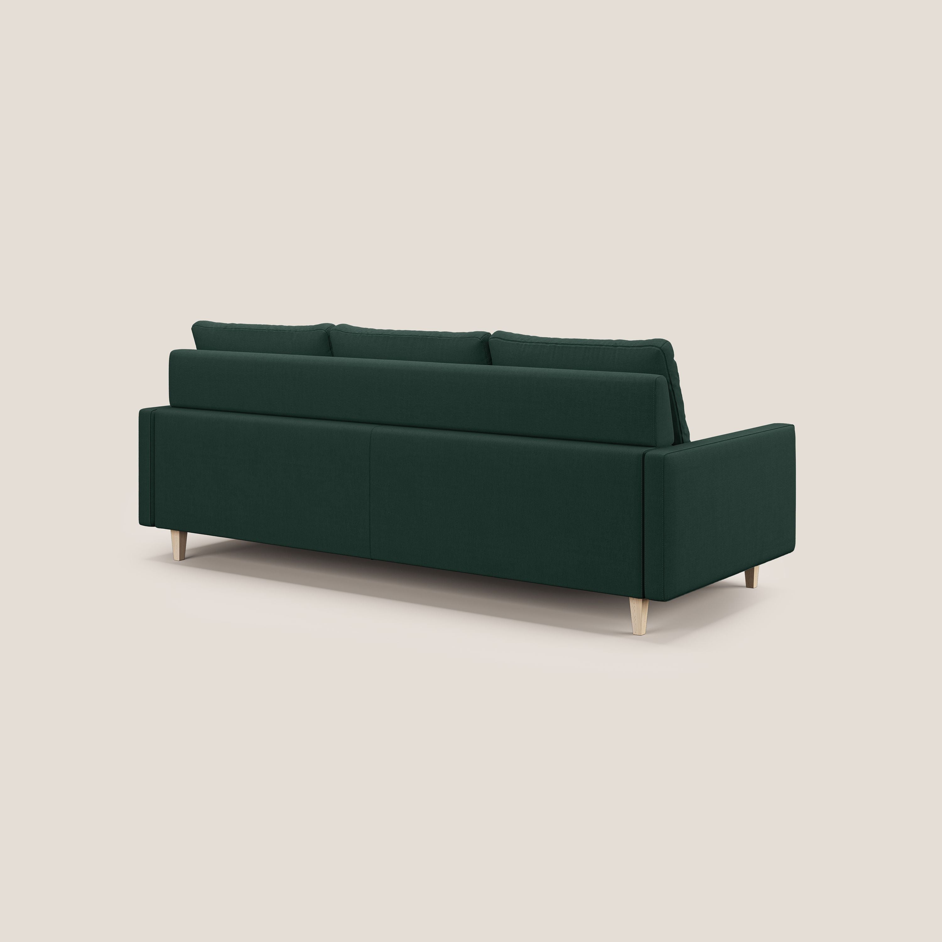 Matisse divano a 3 sedute allungabili e schienali in piuma d'oca in tessuto smacchiabile T17 verde - divani.store