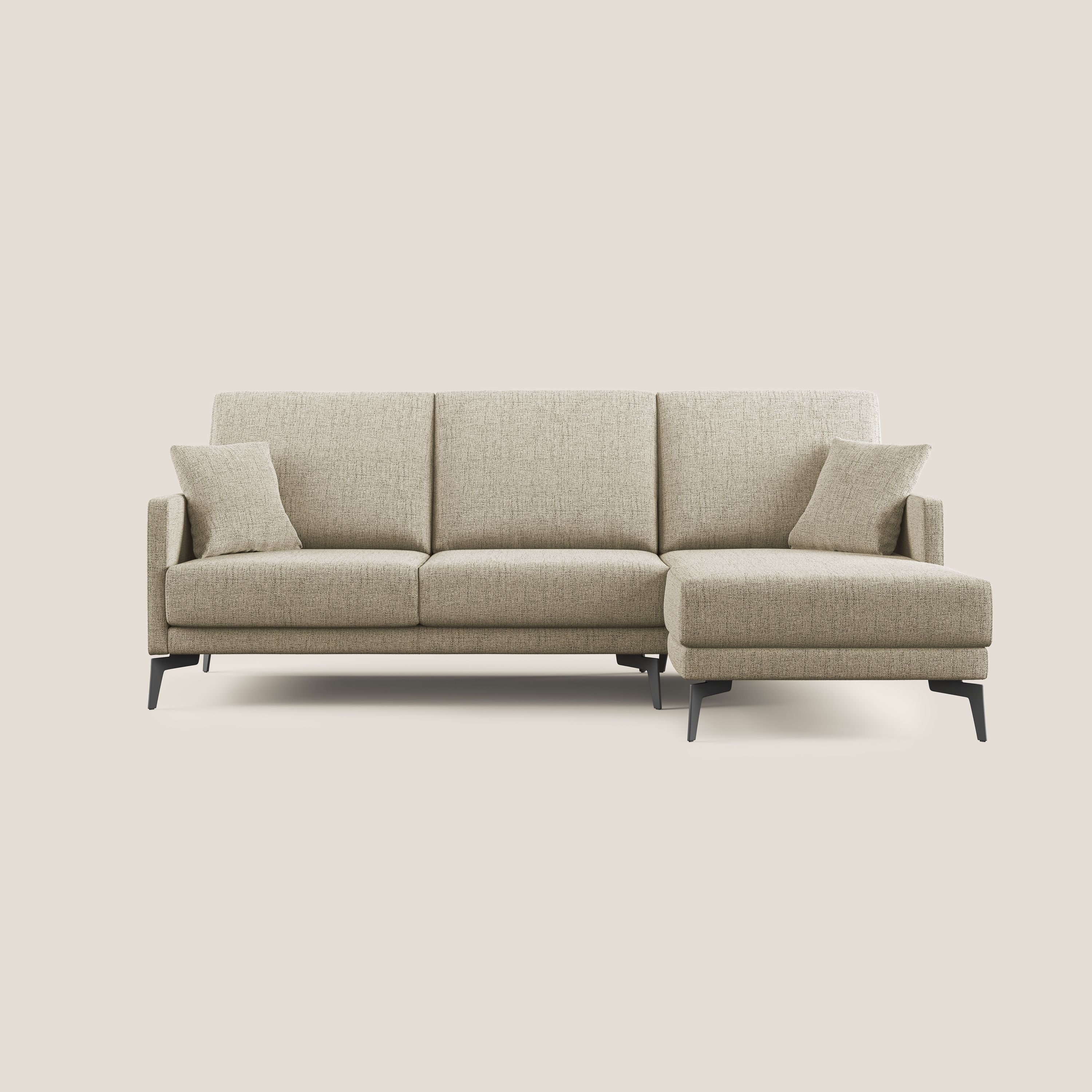 Saturno divano angolare moderno in tessuto morbido impermeabile T03 beige - divani.store