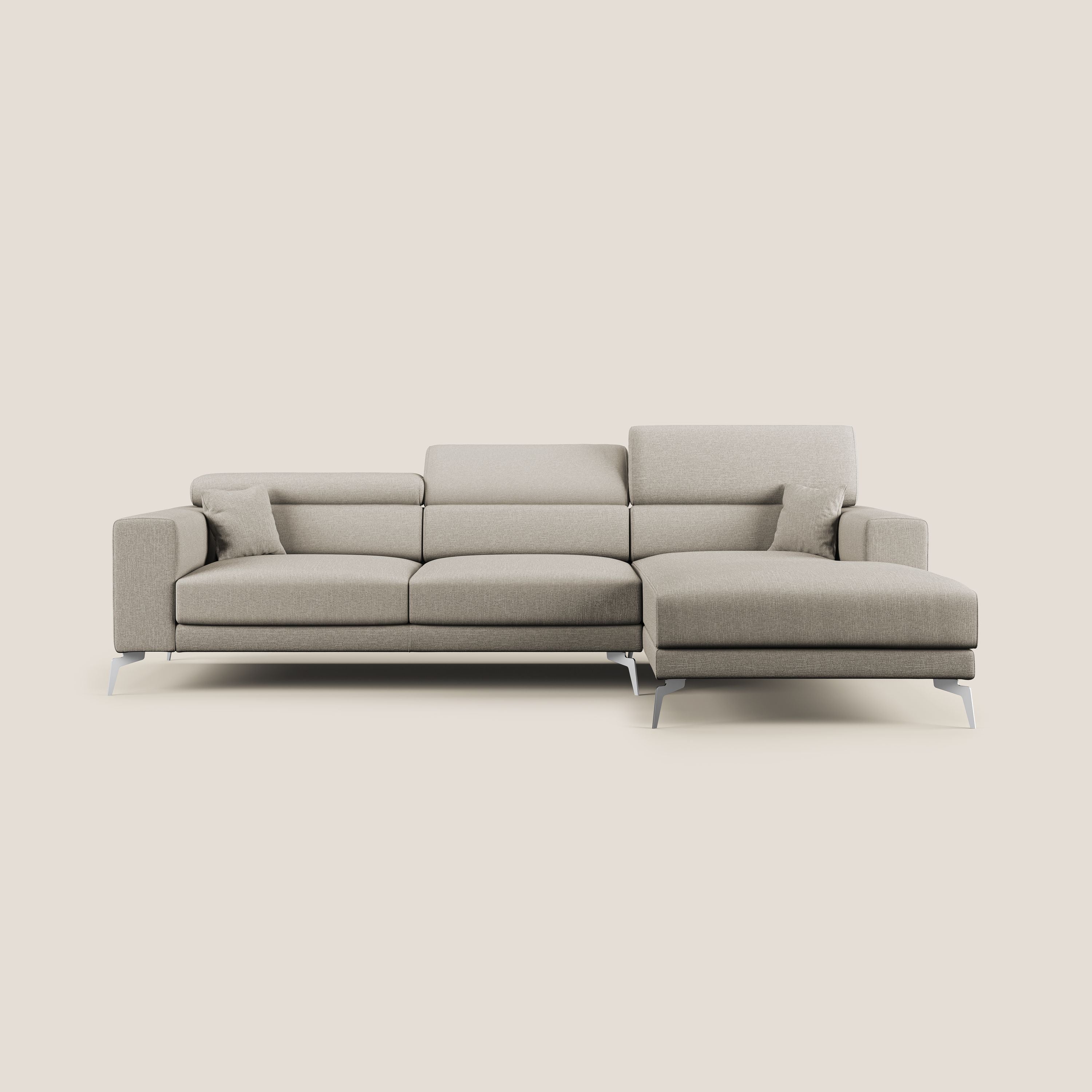 Blade Divano moderno angolare con poggiatesta reclinabili in tessuto impermeabile simil-cotone T13 panna - divani.store