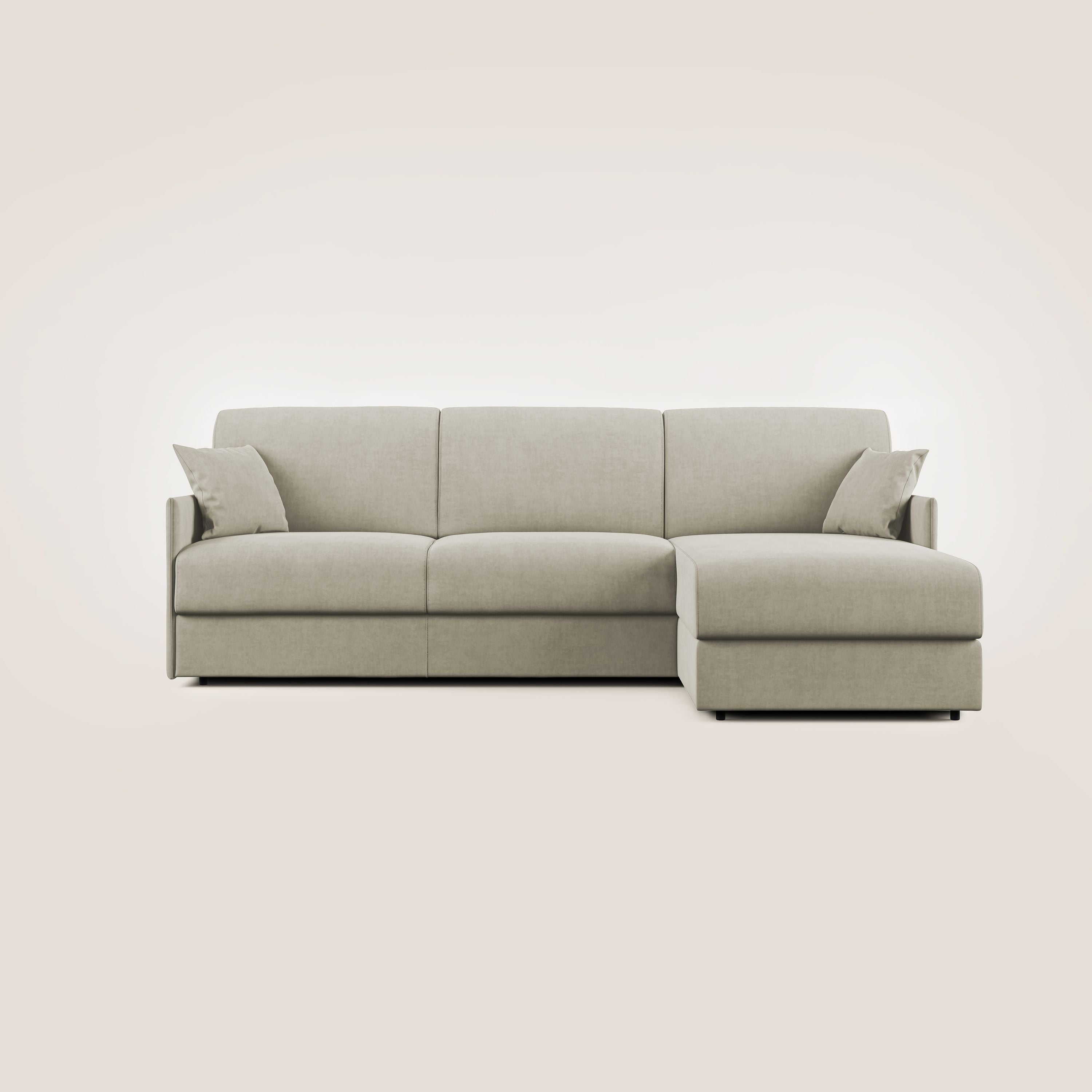 Evans Divano letto angolare con penisola in morbido tessuto impermeabile T02 panna - divani.store