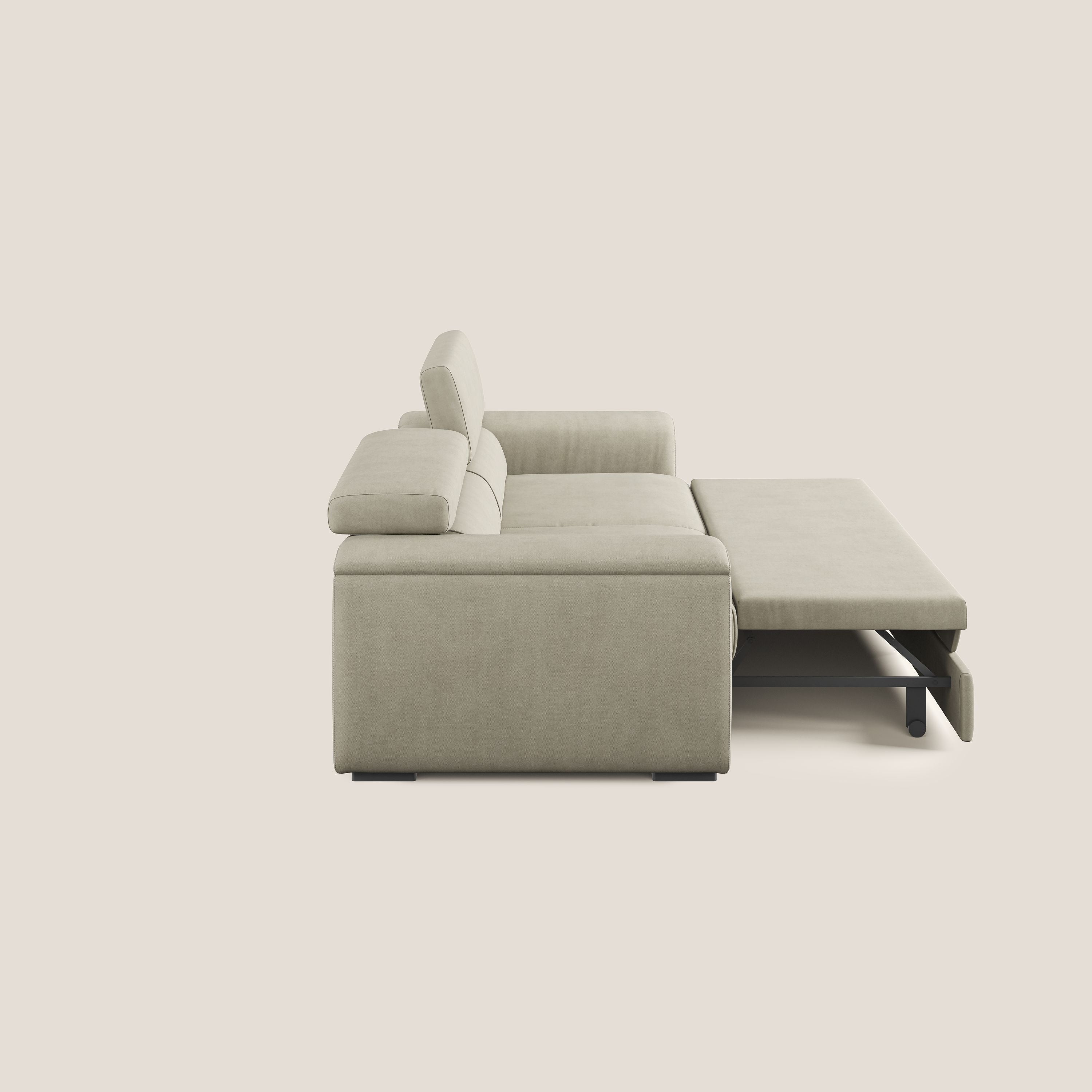 Zeno Divano con pouf estraibile poggiapiedi in tessuto morbido impermeabile T02 panna - divani.store