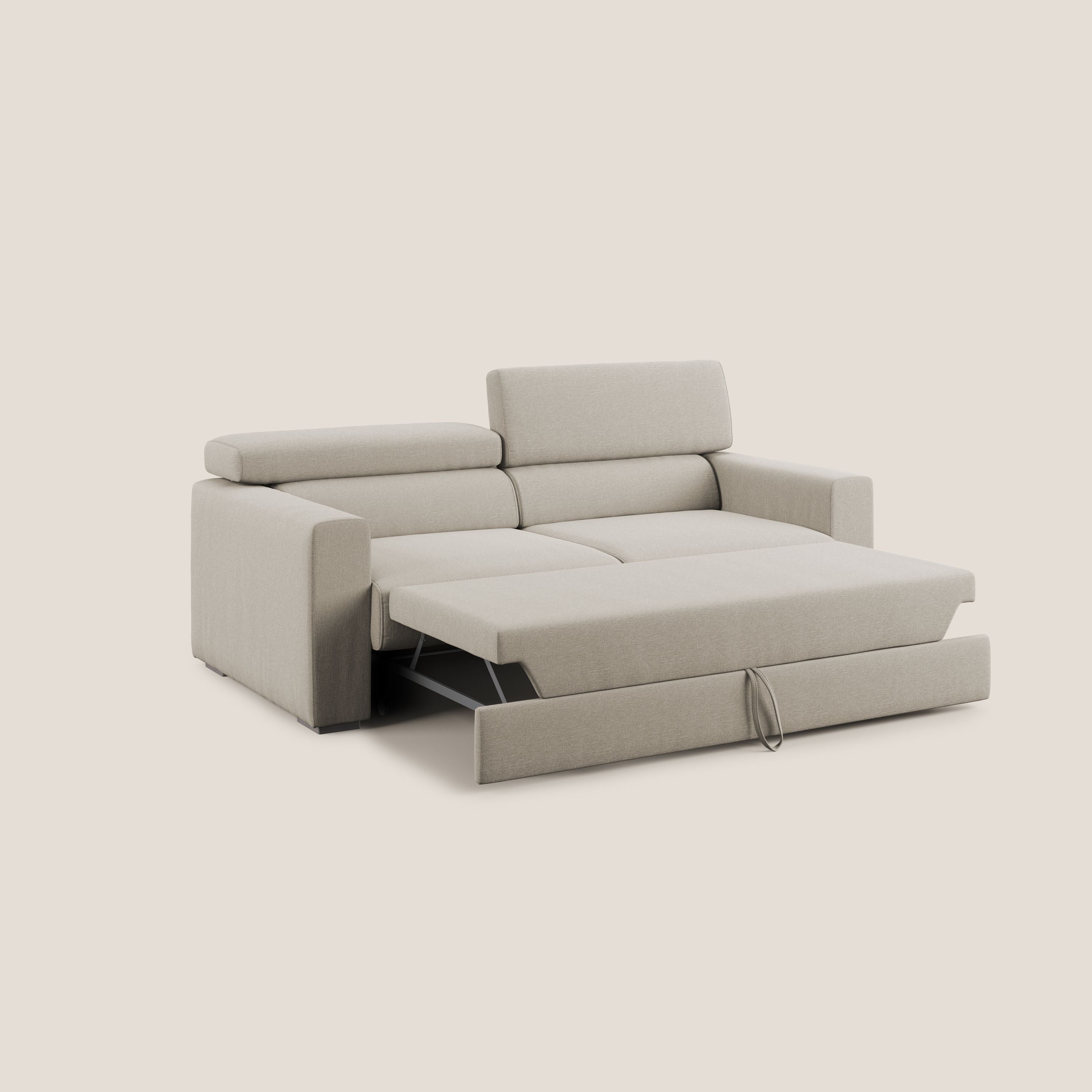 Dylan divano allungabile con pouf estraibile poggiapiedi in tessuto simil cotone impermeabile T13 panna - divani.store