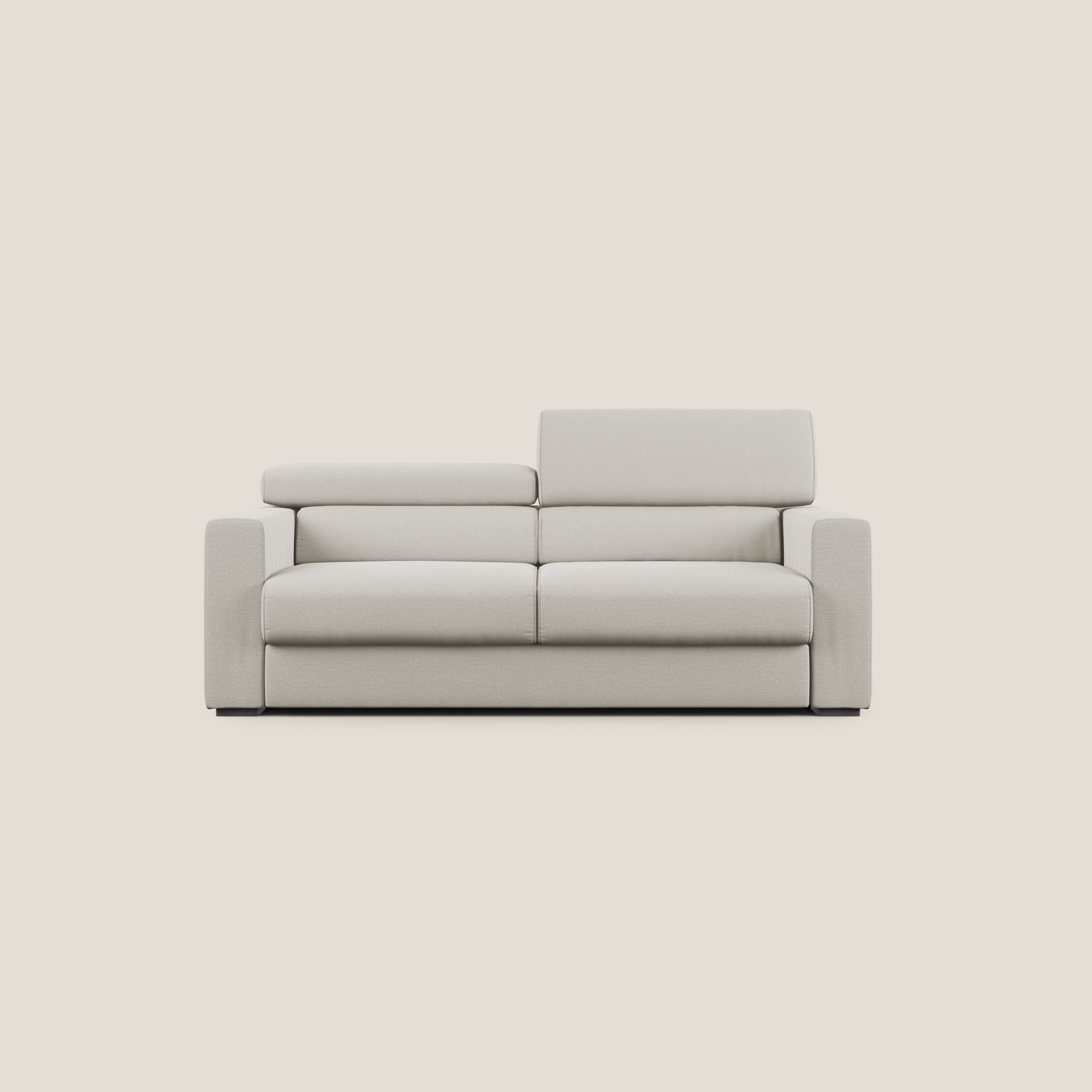 Dylan divano allungabile con pouf estraibile poggiapiedi in tessuto fiammato simil cotone impermeabile T19 panna - divani.store