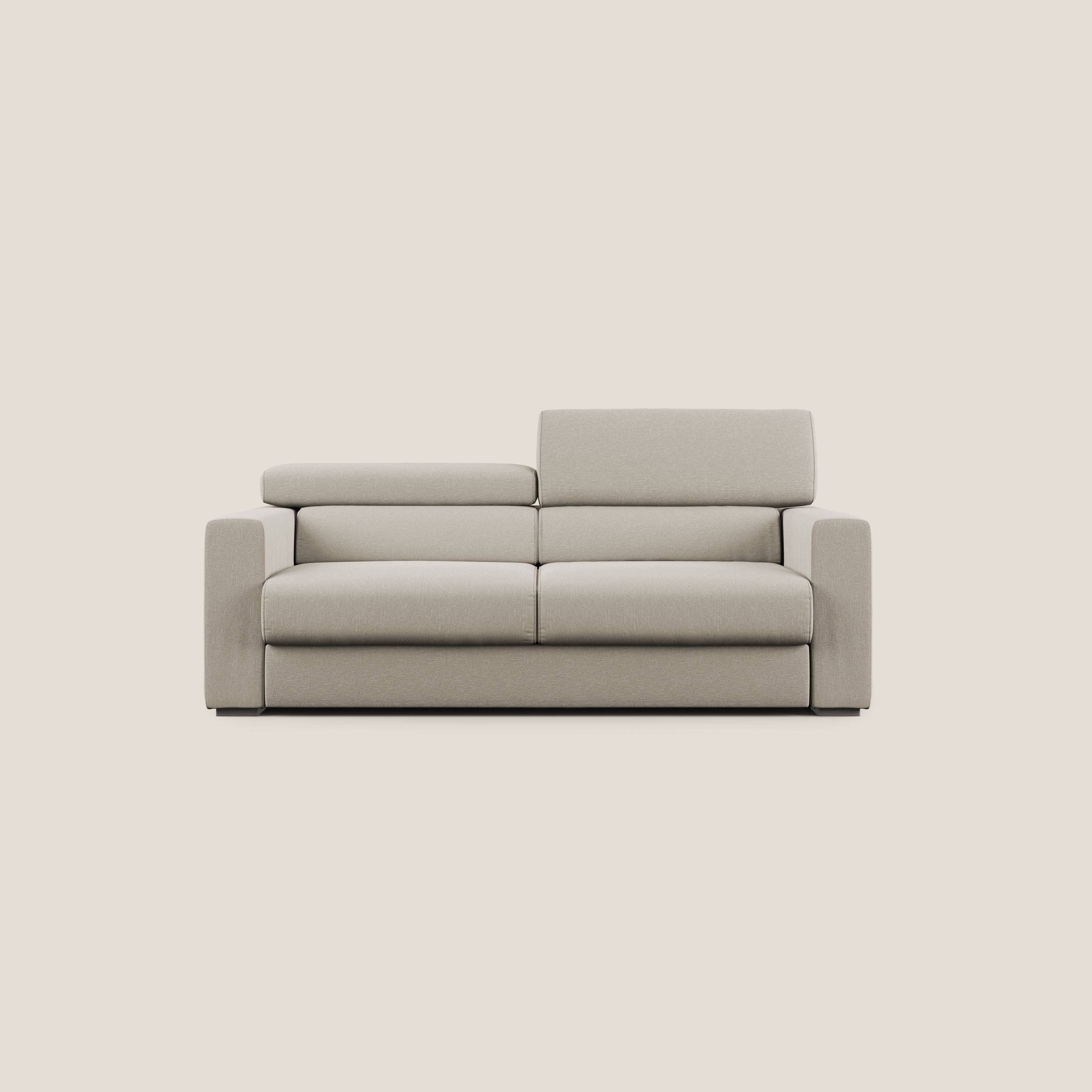 Dylan divano allungabile con pouf estraibile poggiapiedi in tessuto simil cotone impermeabile T13 panna - divani.store