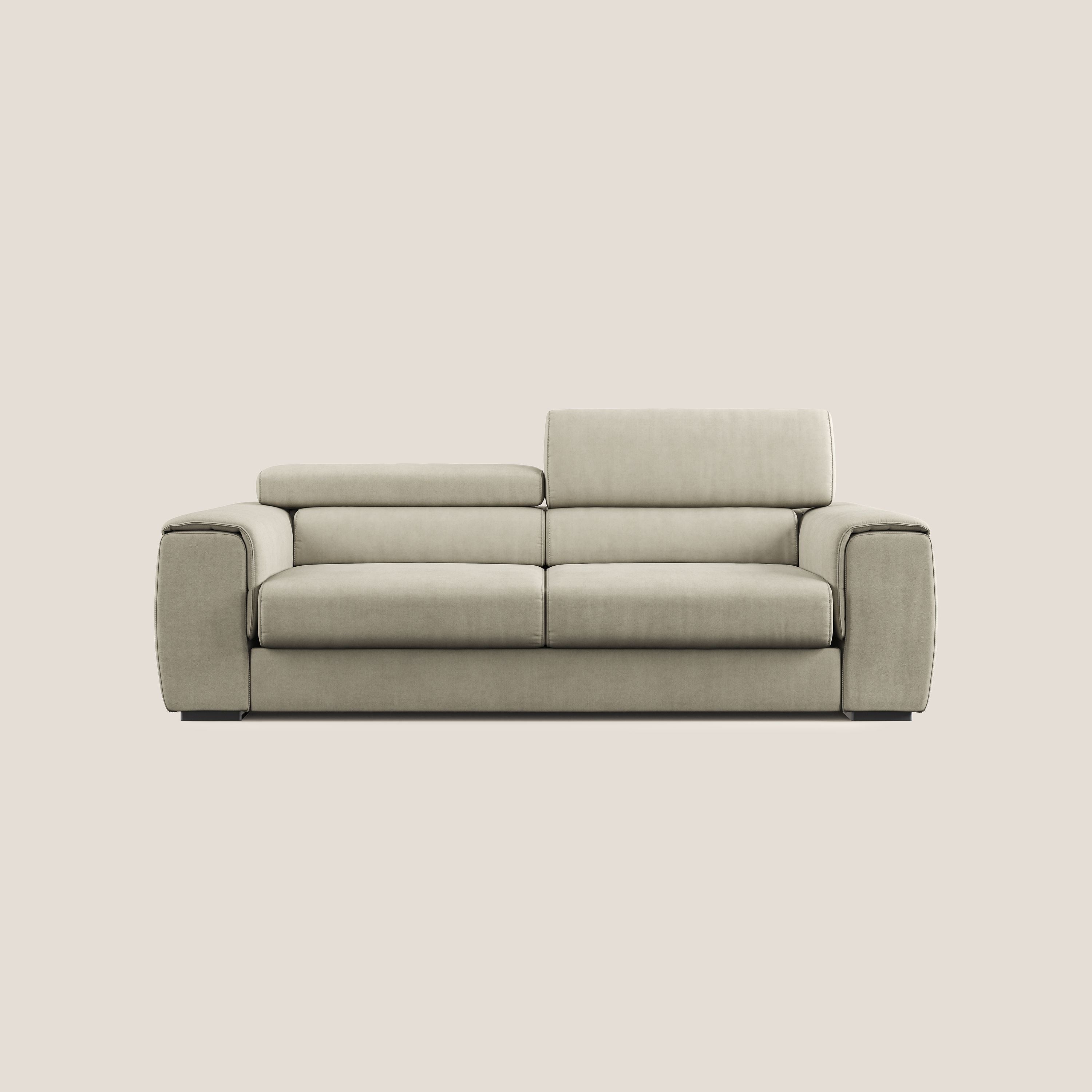 Zeno Divano con pouf estraibile poggiapiedi in tessuto morbido impermeabile T02 panna - divani.store