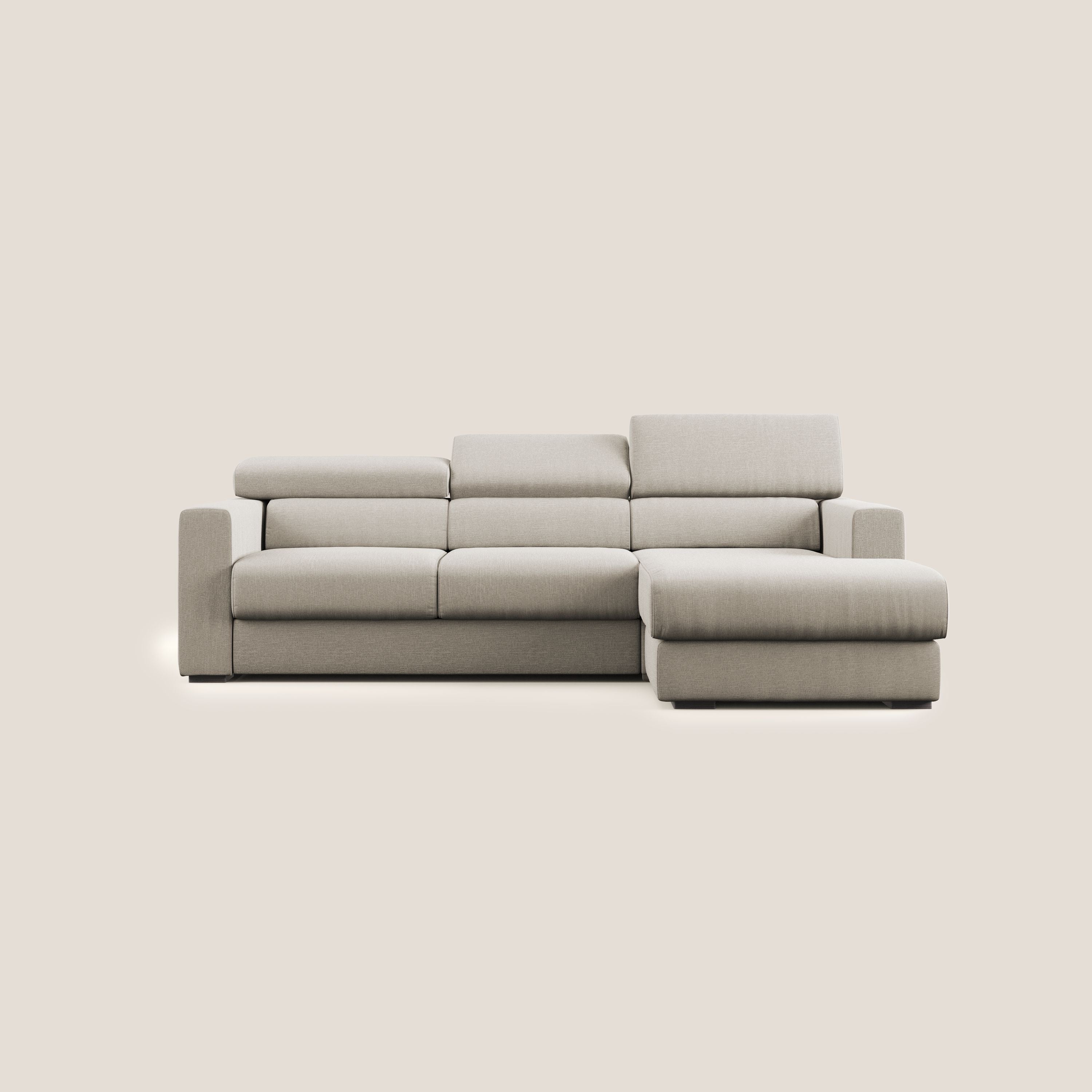 Dylan divano angolare con pouf estraibile poggiapiedi in tessuto simil cotone impermeabile T13 panna - divani.store