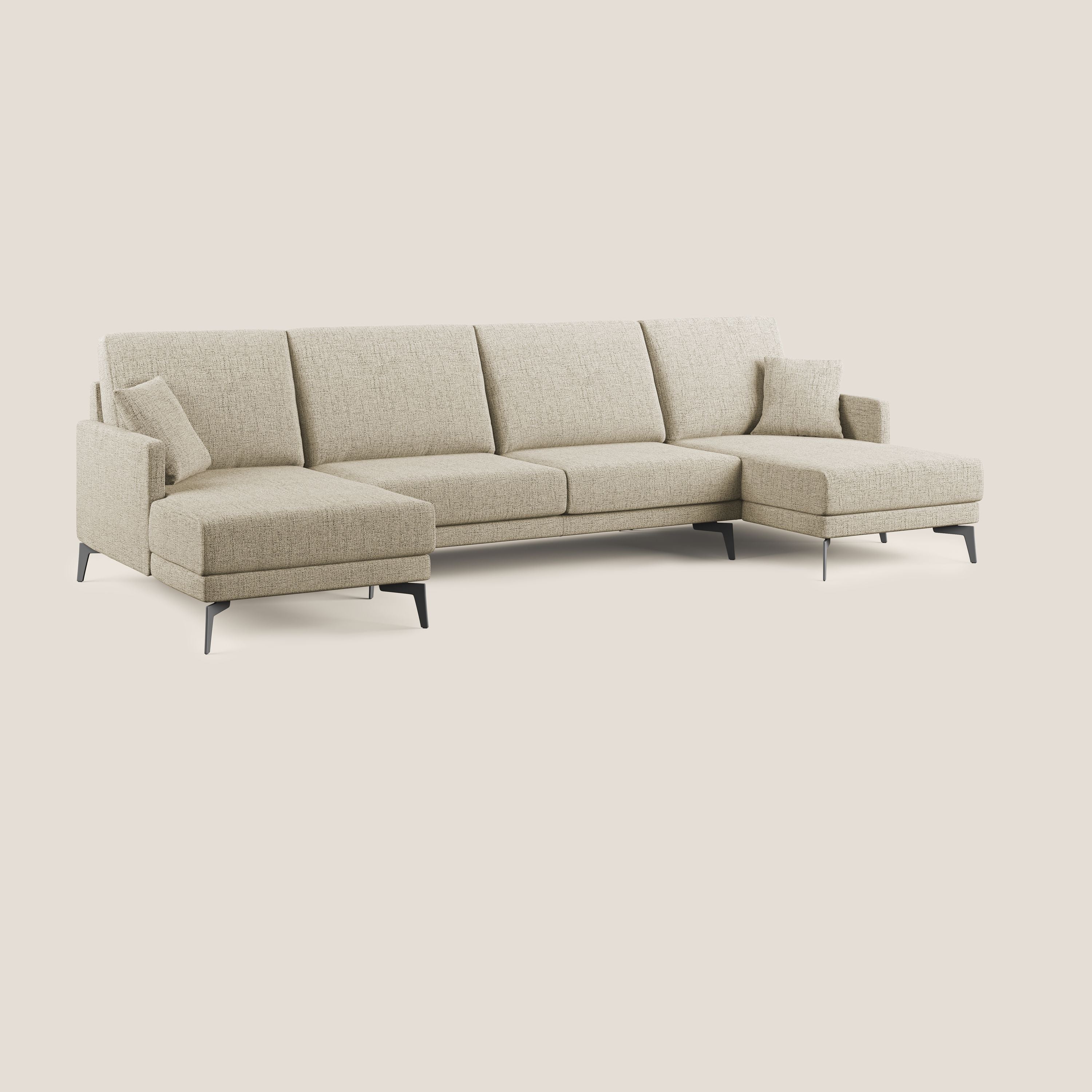 Saturno divano panoramico moderno in tessuto morbido impermeabile T03 beige - divani.store