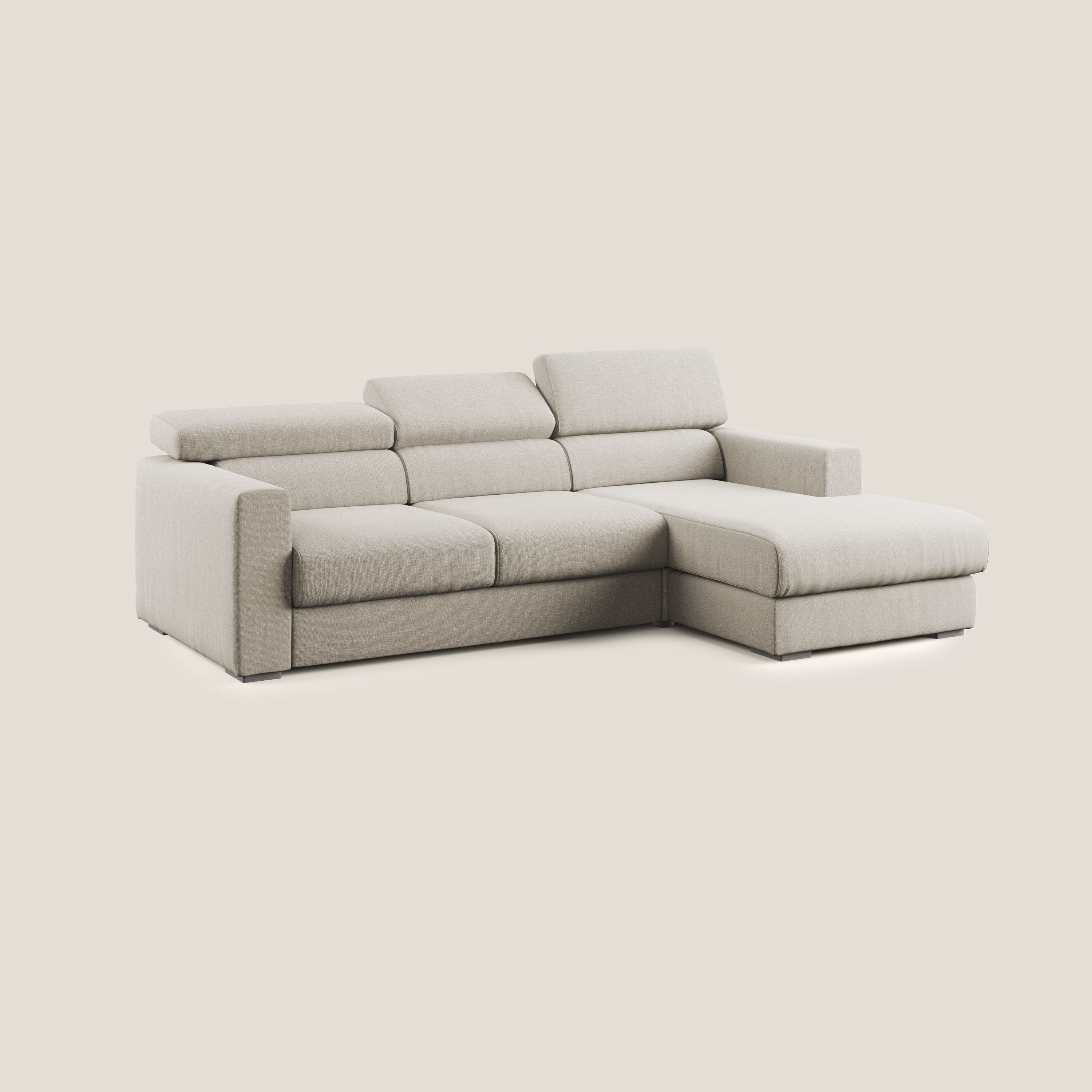 Dylan divano angolare con pouf estraibile poggiapiedi in tessuto simil cotone impermeabile T13 panna - divani.store