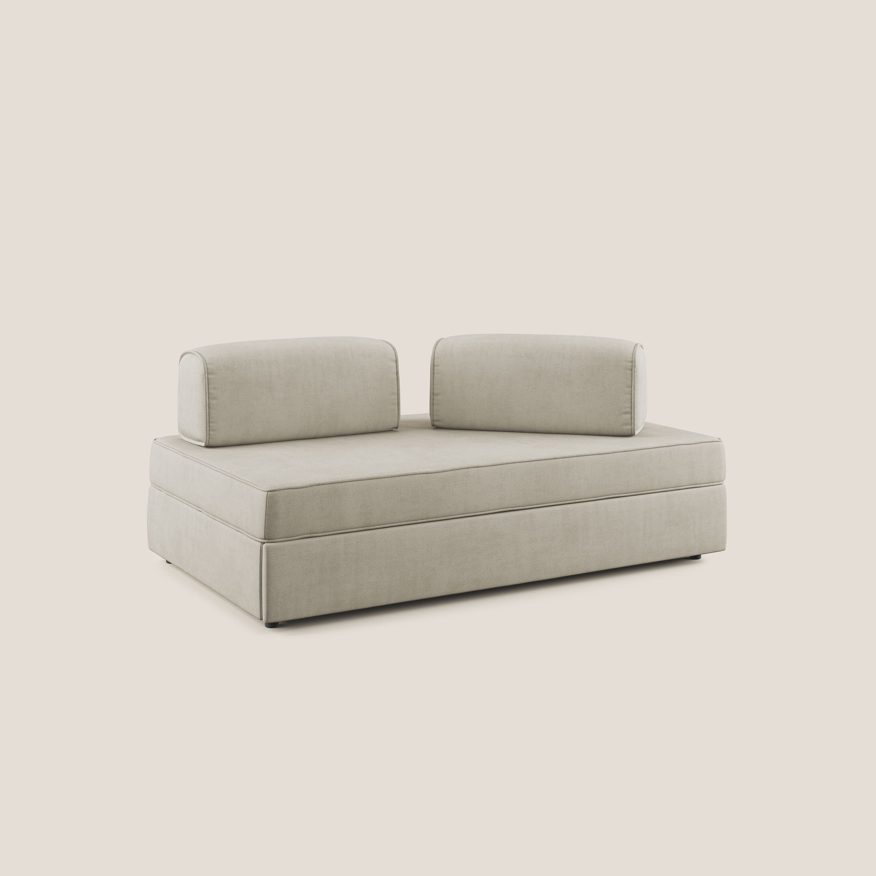 Liberty divano con pouf estraibile e schienali movibili in tessuto morbido impermeabile T02 panna - divani.store