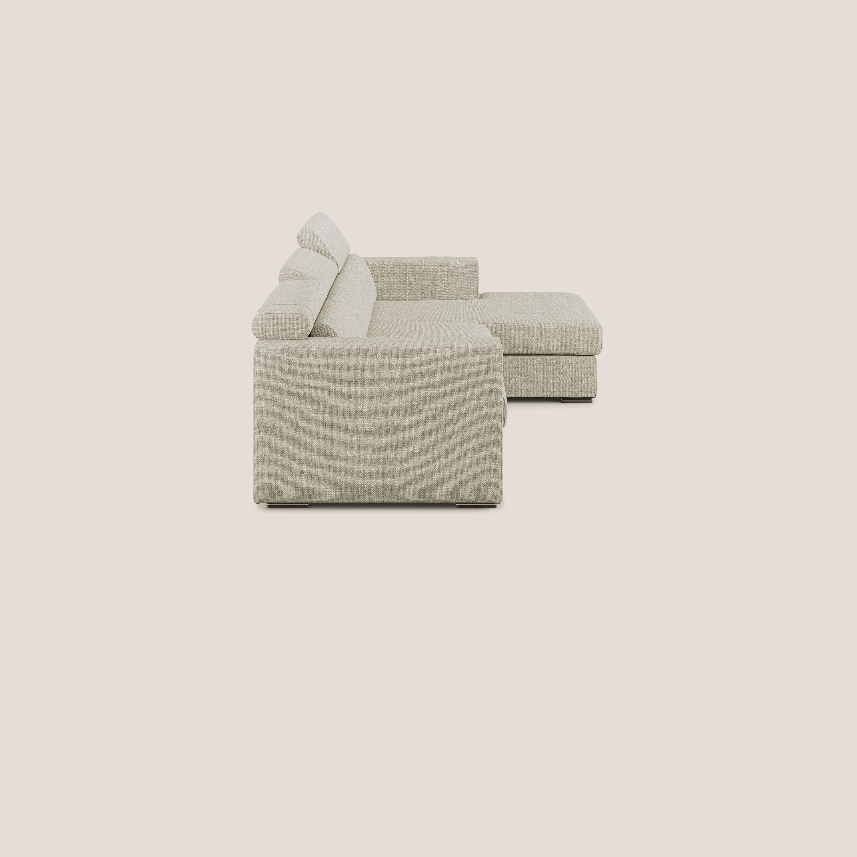 Vegas divano angolare con poggiatesta reclinabili in morbido tessuto impermeabile T06 panna - divani.store