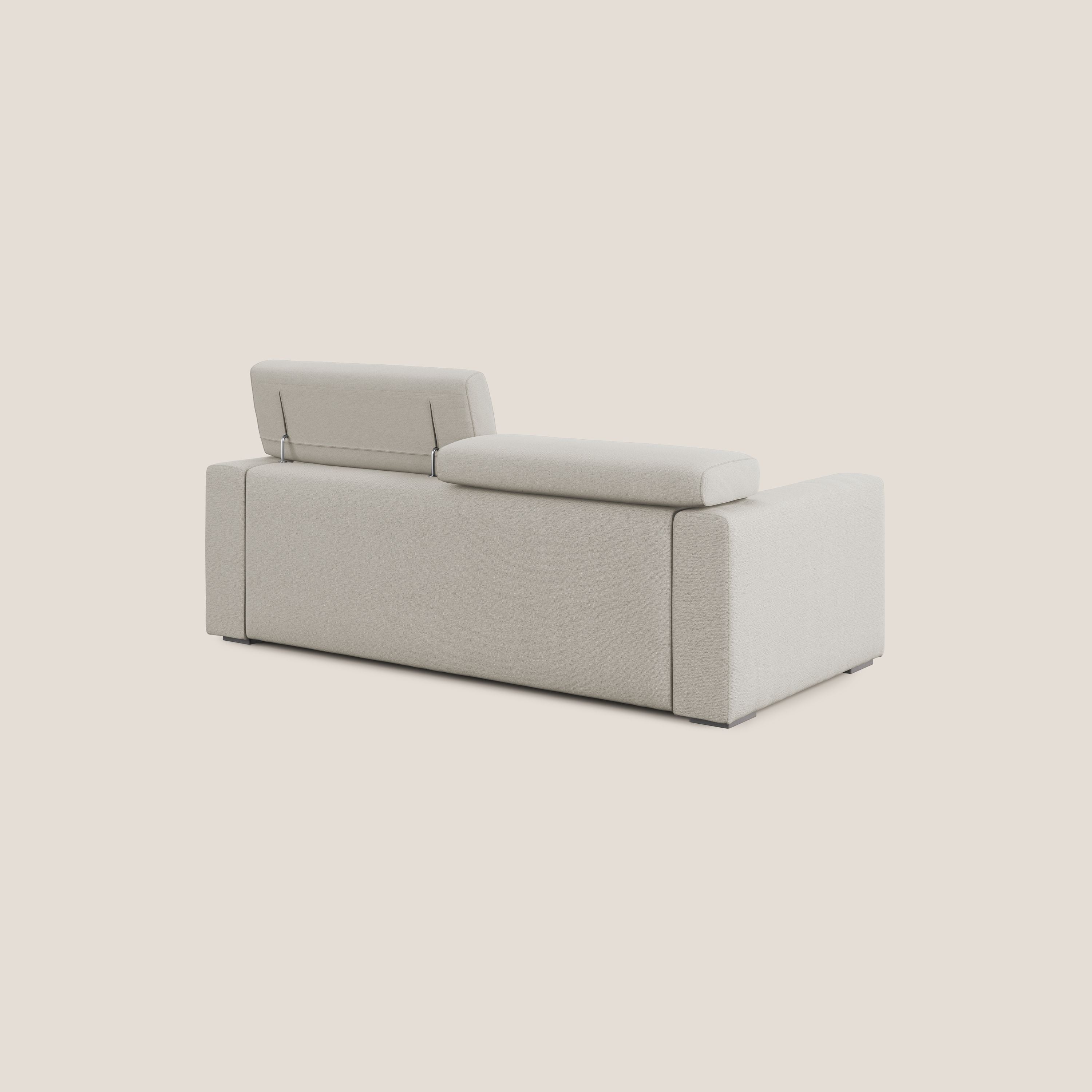 Dylan divano allungabile con pouf estraibile poggiapiedi in tessuto fiammato simil cotone impermeabile T19 panna - divani.store