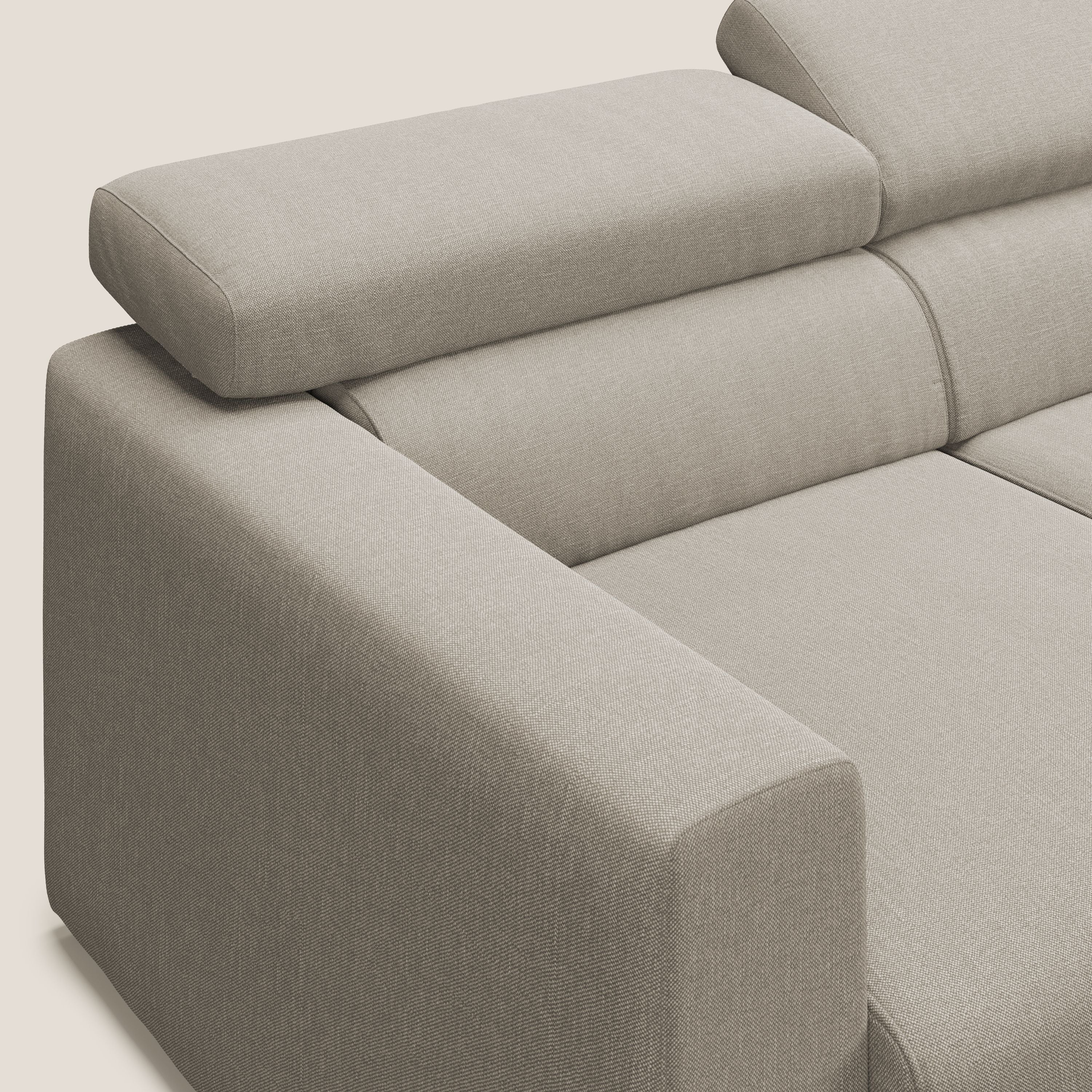 Dylan divano angolare con pouf estraibile poggiapiedi in tessuto simil cotone impermeabile T13 panna - divani.store