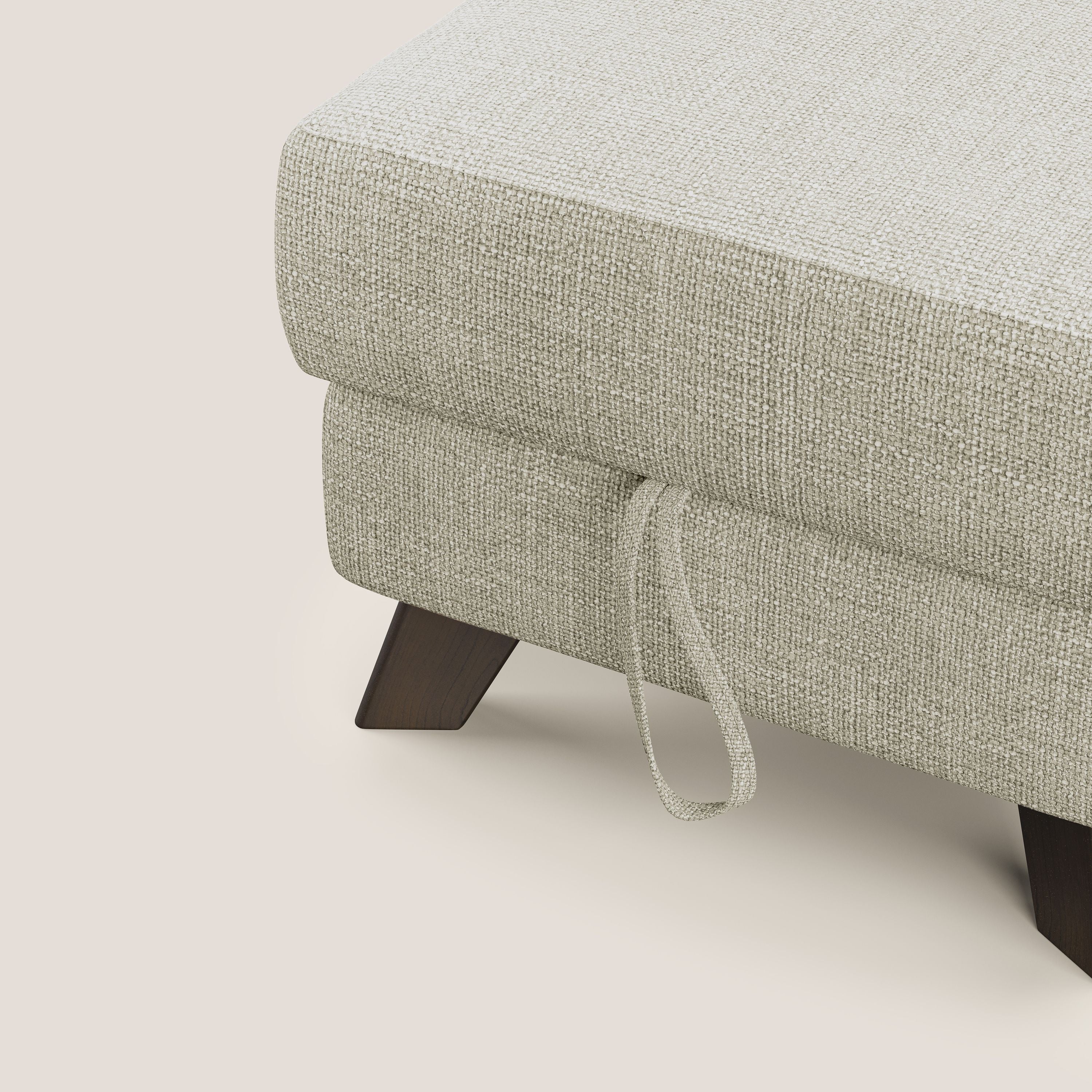 Moon Pouf contenitore e piedini alti in tessuto morbido ad intreccio soft-touch impermeabile T06 panna - divani.store