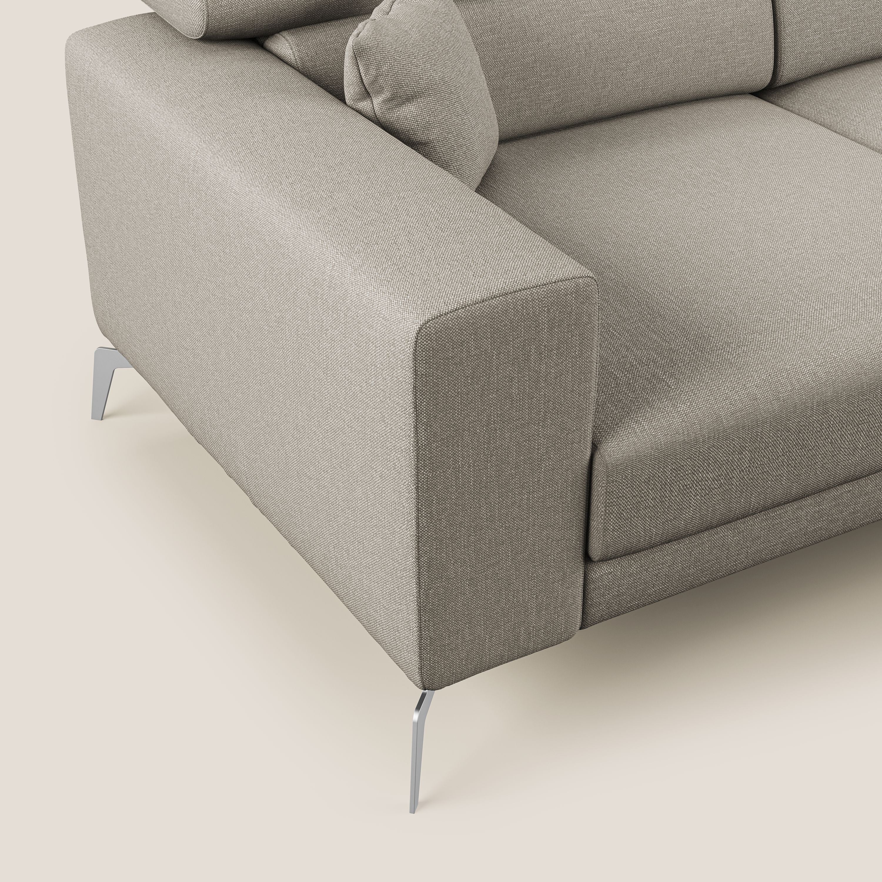 Blade Divano moderno angolare con poggiatesta reclinabili in tessuto impermeabile simil-cotone T13 panna - divani.store